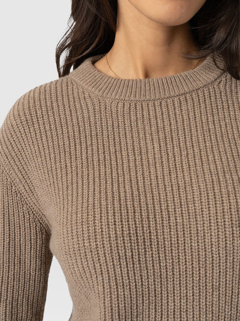 Eyelet Rib Knit Jumper Mocha - Women's Jumpers | Saint + Sofia® EU