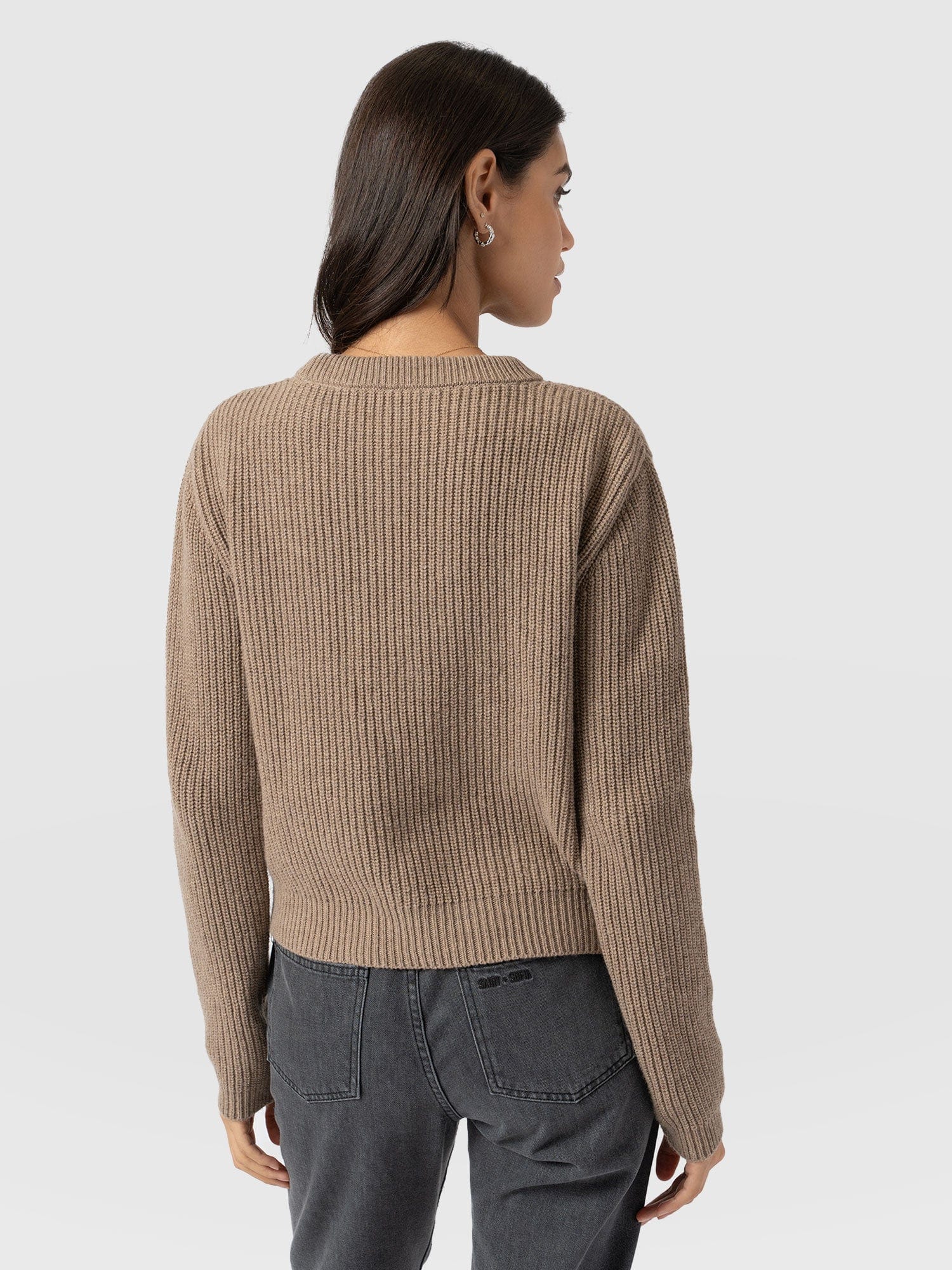 Eyelet Rib Knit Jumper Mocha - Women's Jumpers | Saint + Sofia® EU