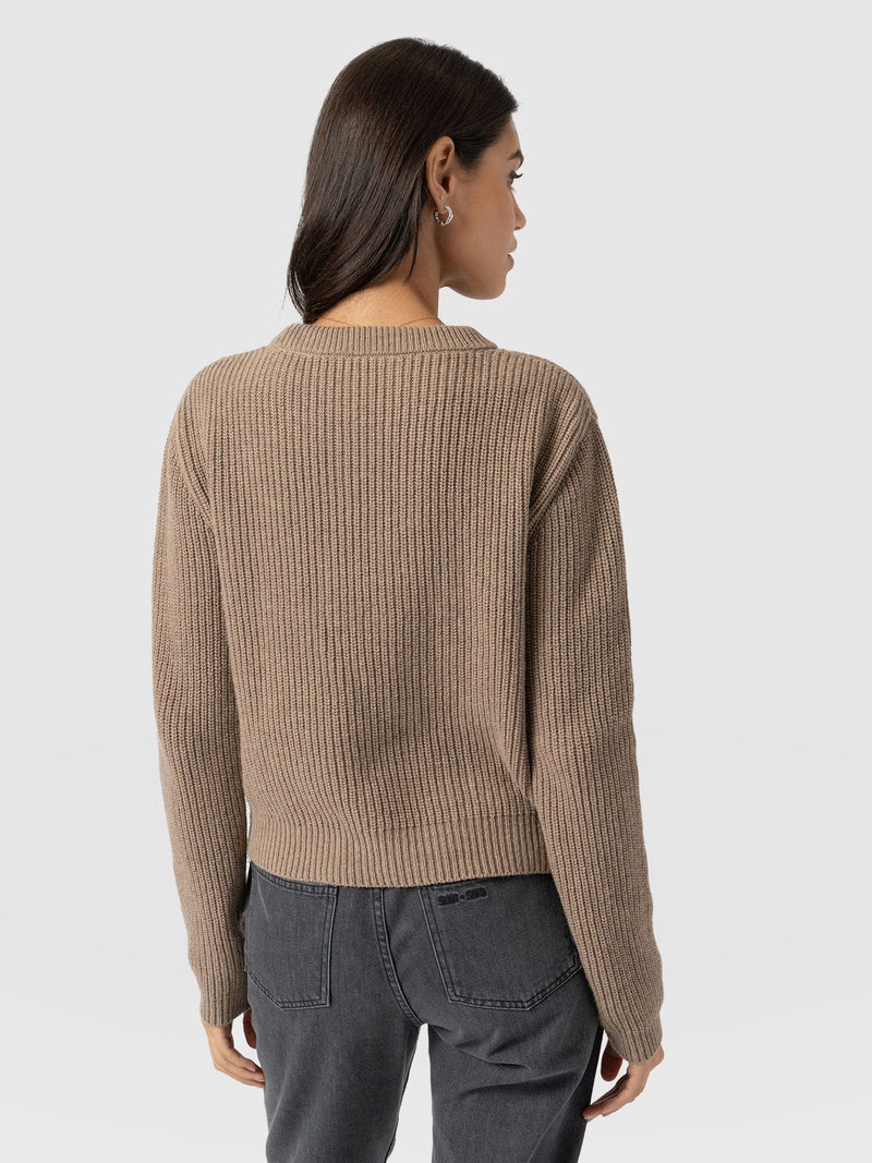 Eyelet Rib Knit Jumper Mocha - Women's Jumpers | Saint + Sofia® EU