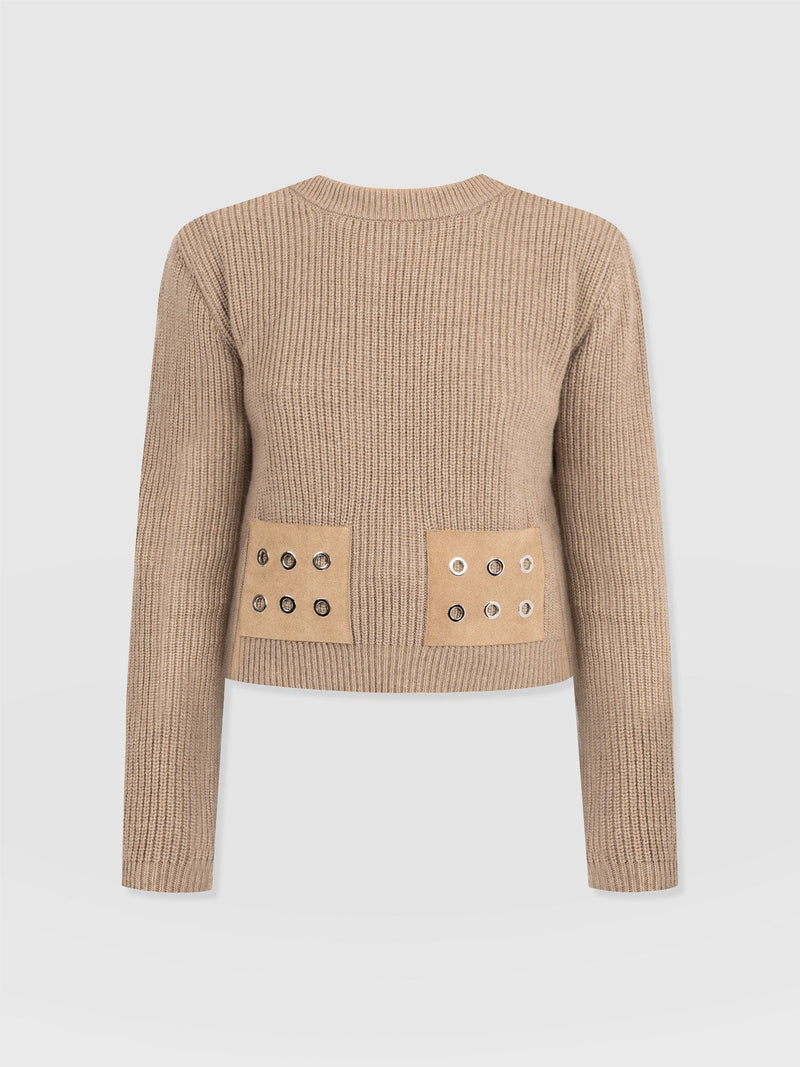 Eyelet Rib Knit Jumper Mocha - Women's Jumpers | Saint + Sofia® EU