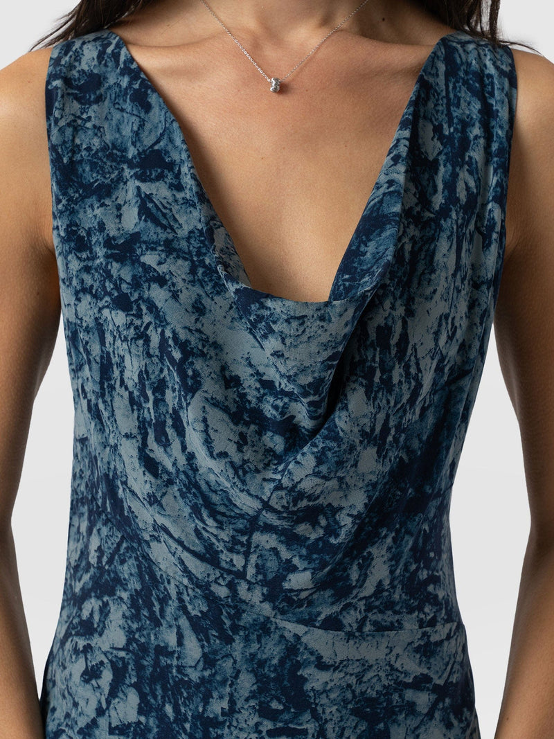 Faye Cowl Neck Dress - Blue Marble