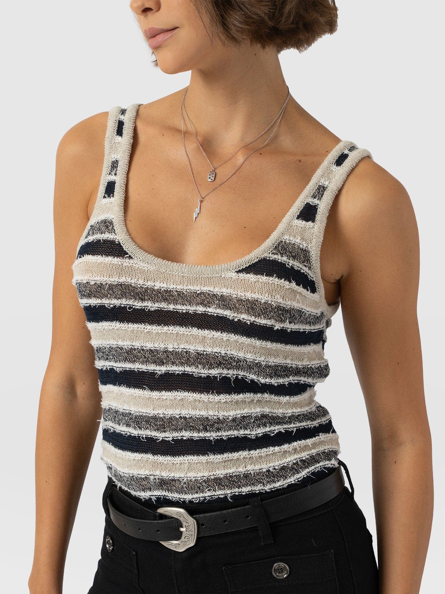 Fearne Knit Cami - Blue Stripe - Women's Tanks | Saint + Sofia® EU