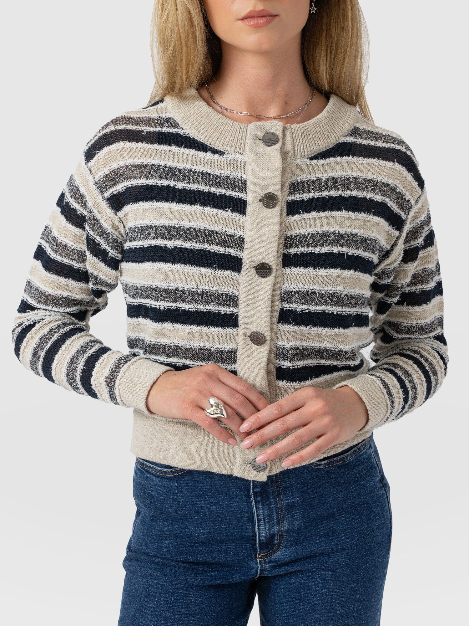 Fearne Knit Cardigan - Blue Stripe - Women's Cardigans | Saint + Sofia® EU