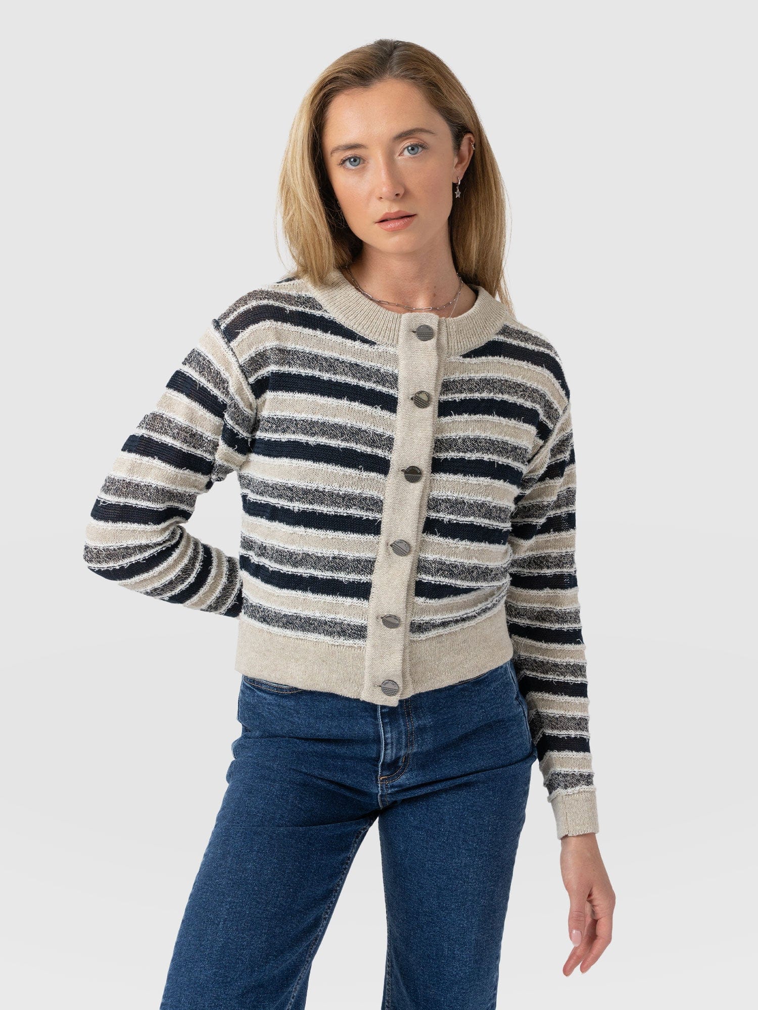 Fearne Knit Cardigan - Blue Stripe - Women's Cardigans | Saint + Sofia® EU