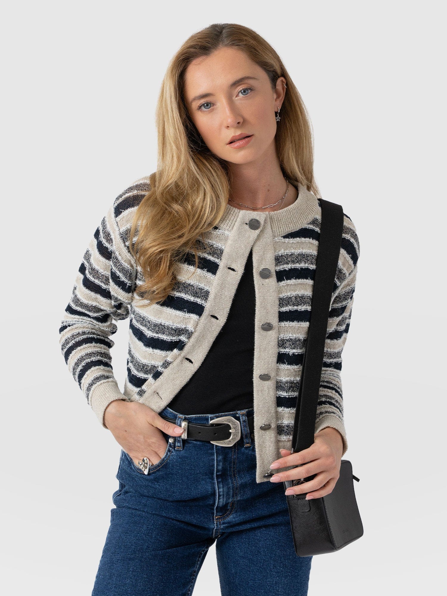 Fearne Knit Cardigan - Blue Stripe - Women's Cardigans | Saint + Sofia® EU