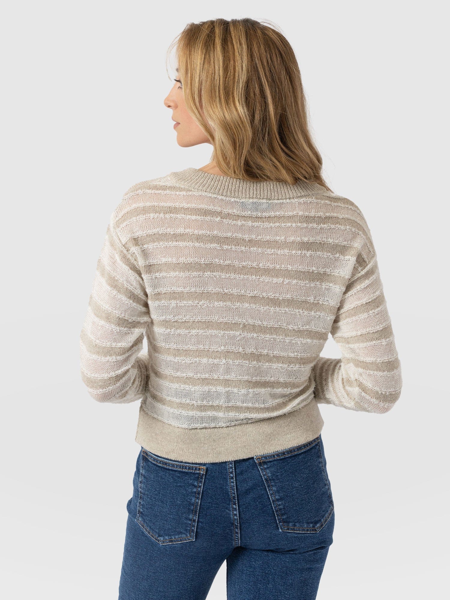 Fearne Knit Cardigan - Cream Stripe - Women's Cardigans | Saint + Sofia® EU