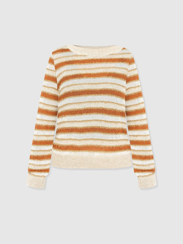 Fearne Knit Long Sleeve Tee - Rust Stripe - Women's Knitwears | Saint + Sofia® EU