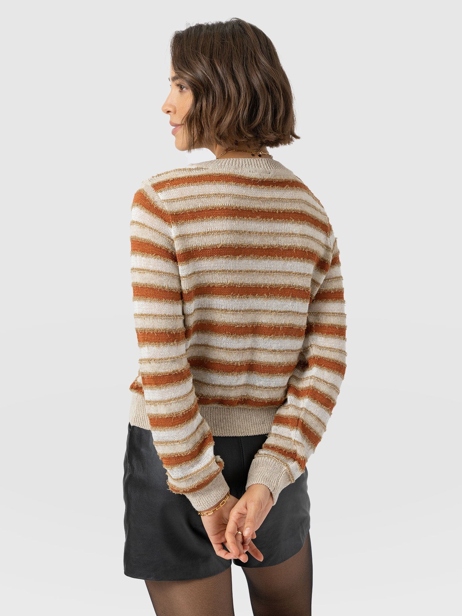 Fearne Knit Long Sleeve Tee - Rust Stripe - Women's Knitwears | Saint and Sofia® EU