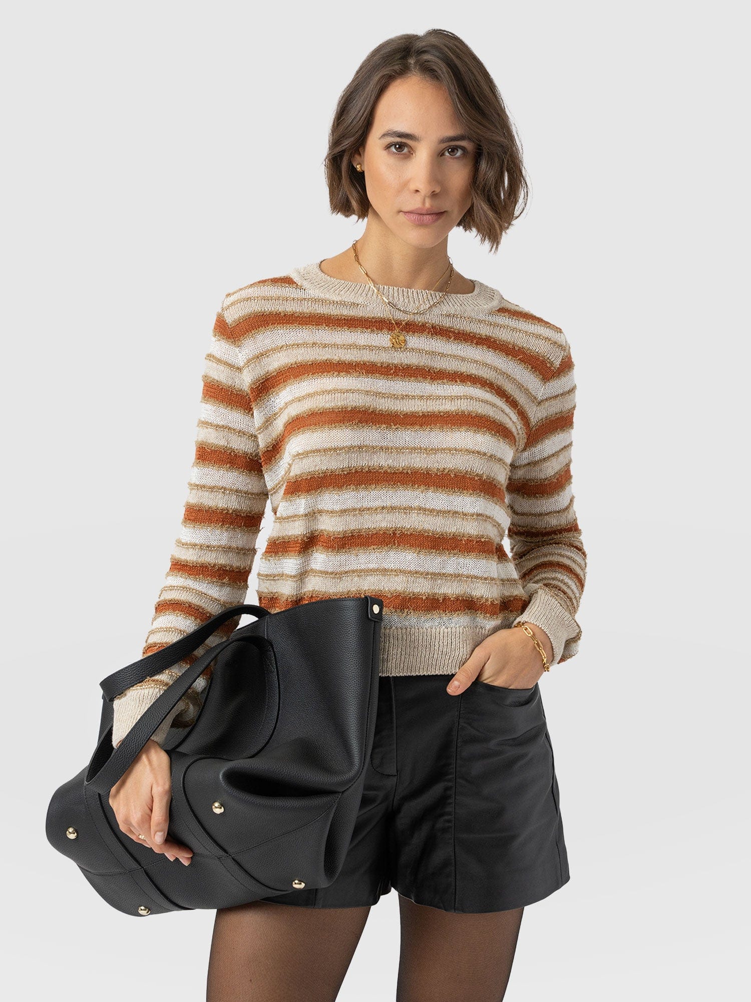 Fearne Knit Long Sleeve Tee - Rust Stripe - Women's Knitwears | Saint + Sofia® EU