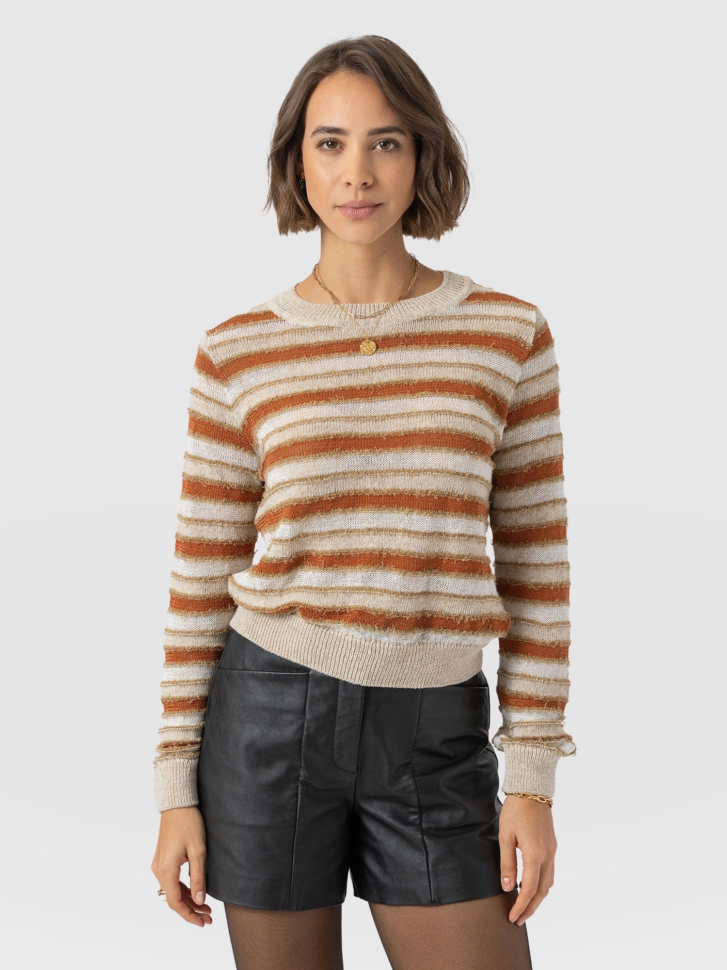 Fearne Knit Long Sleeve Tee - Rust Stripe - Women's Knitwears | Saint and Sofia® EU