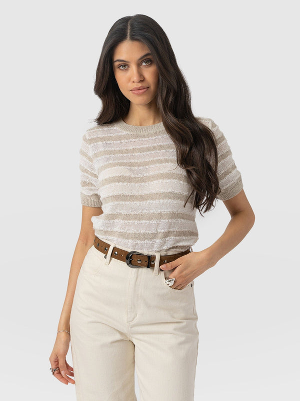 Fearne Knit Tee - Cream Stripe - Women's Knitwears | Saint + Sofia® EU