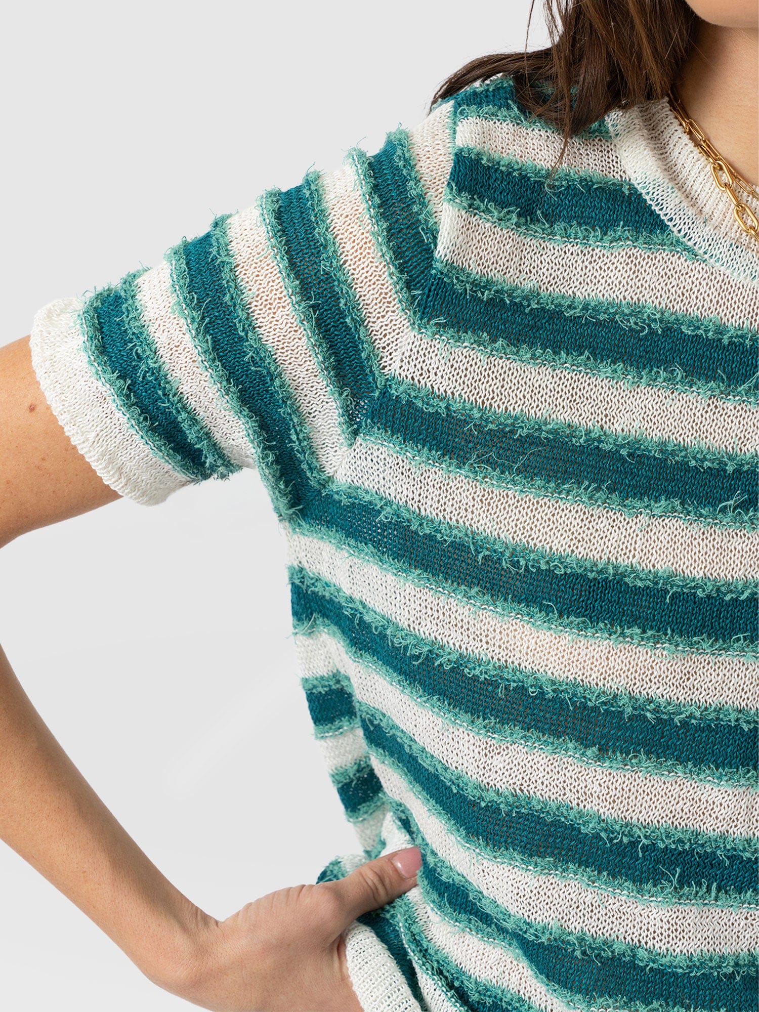 Fearne Knit Tee - Mint Stripe - Women's Jumpers | Saint and Sofia® EU
