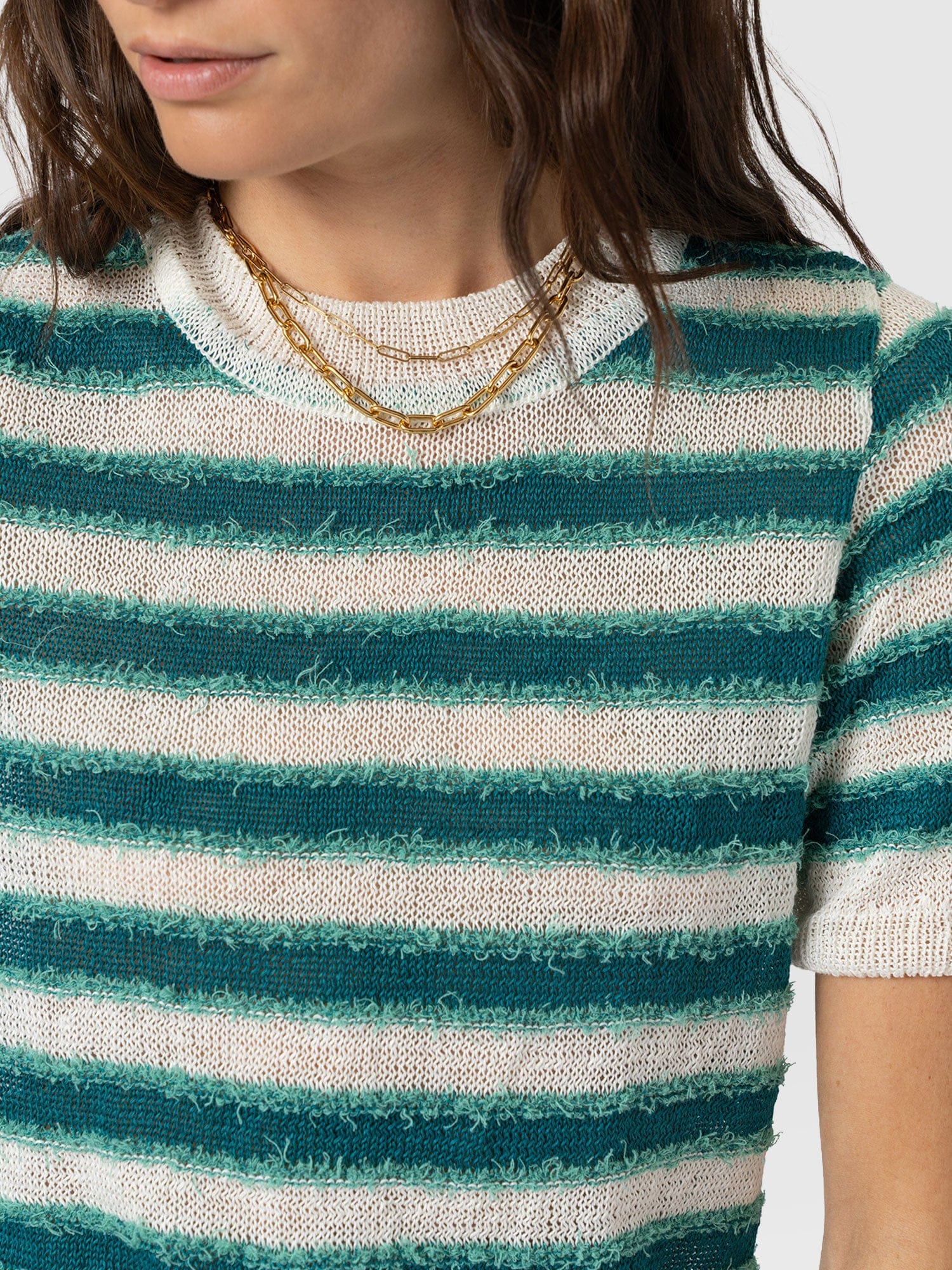 Fearne Knit Tee - Mint Stripe - Women's Jumpers | Saint and Sofia® EU