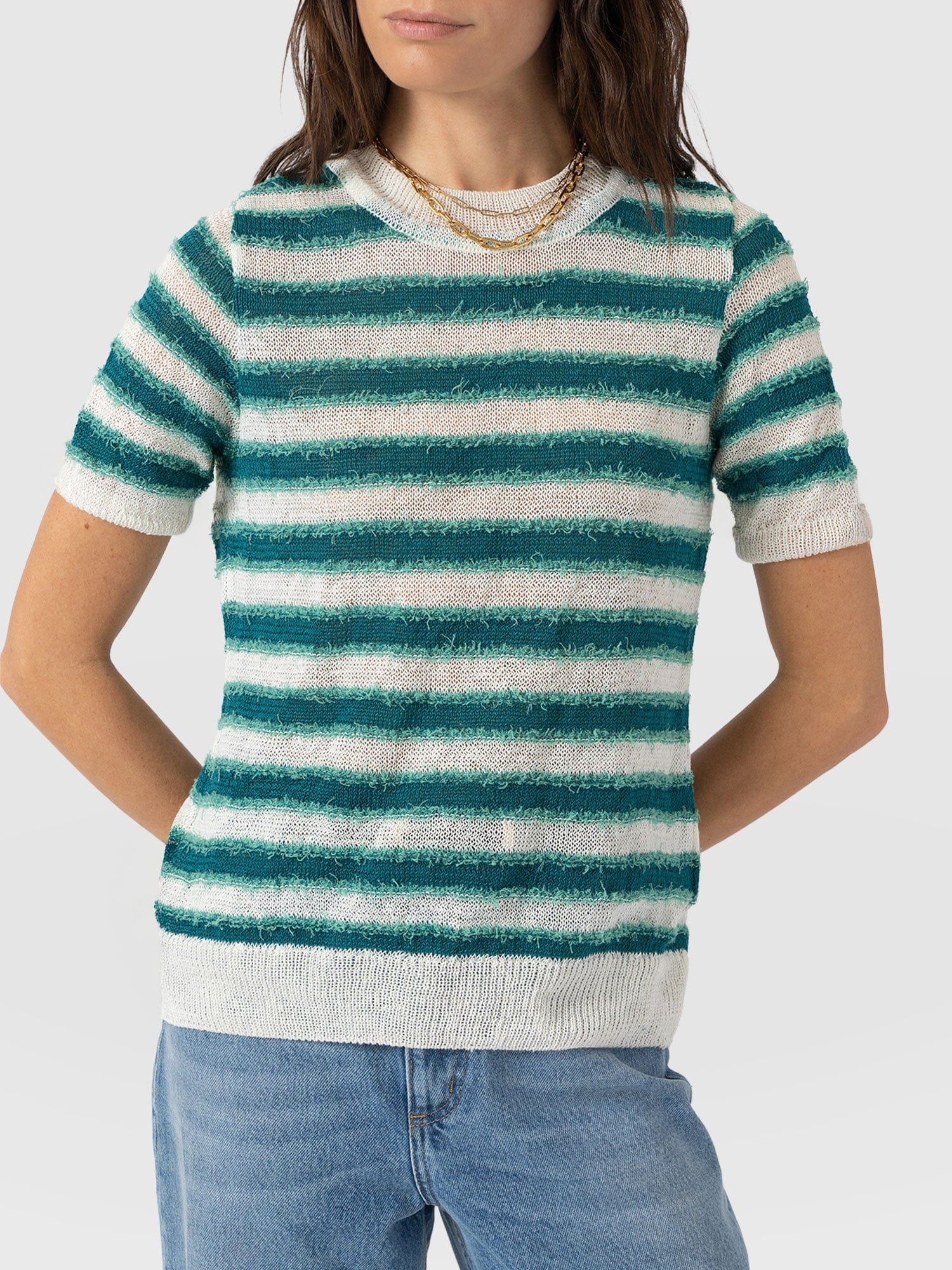 Fearne Knit Tee - Mint Stripe - Women's Jumpers | Saint and Sofia® EU