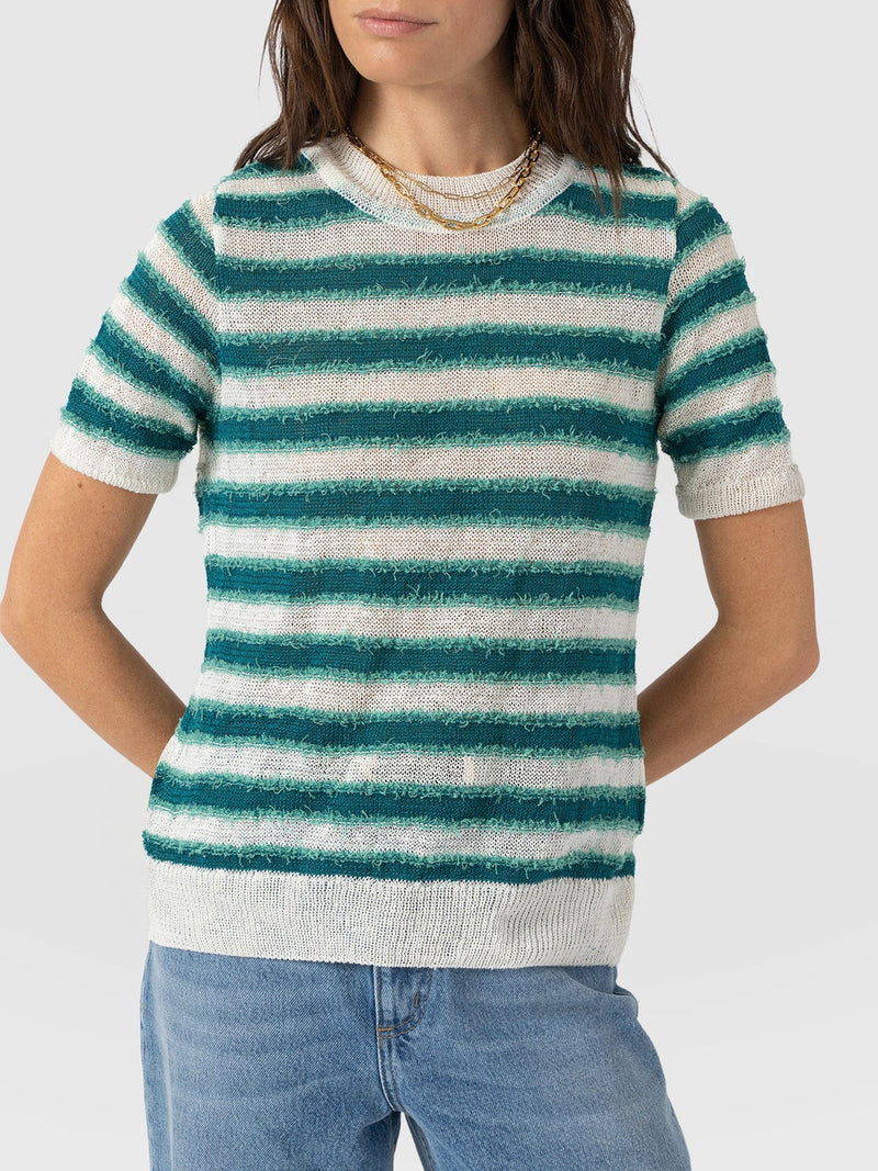 Fearne Knit Tee - Mint Stripe - Women's Jumpers | Saint and Sofia® EU
