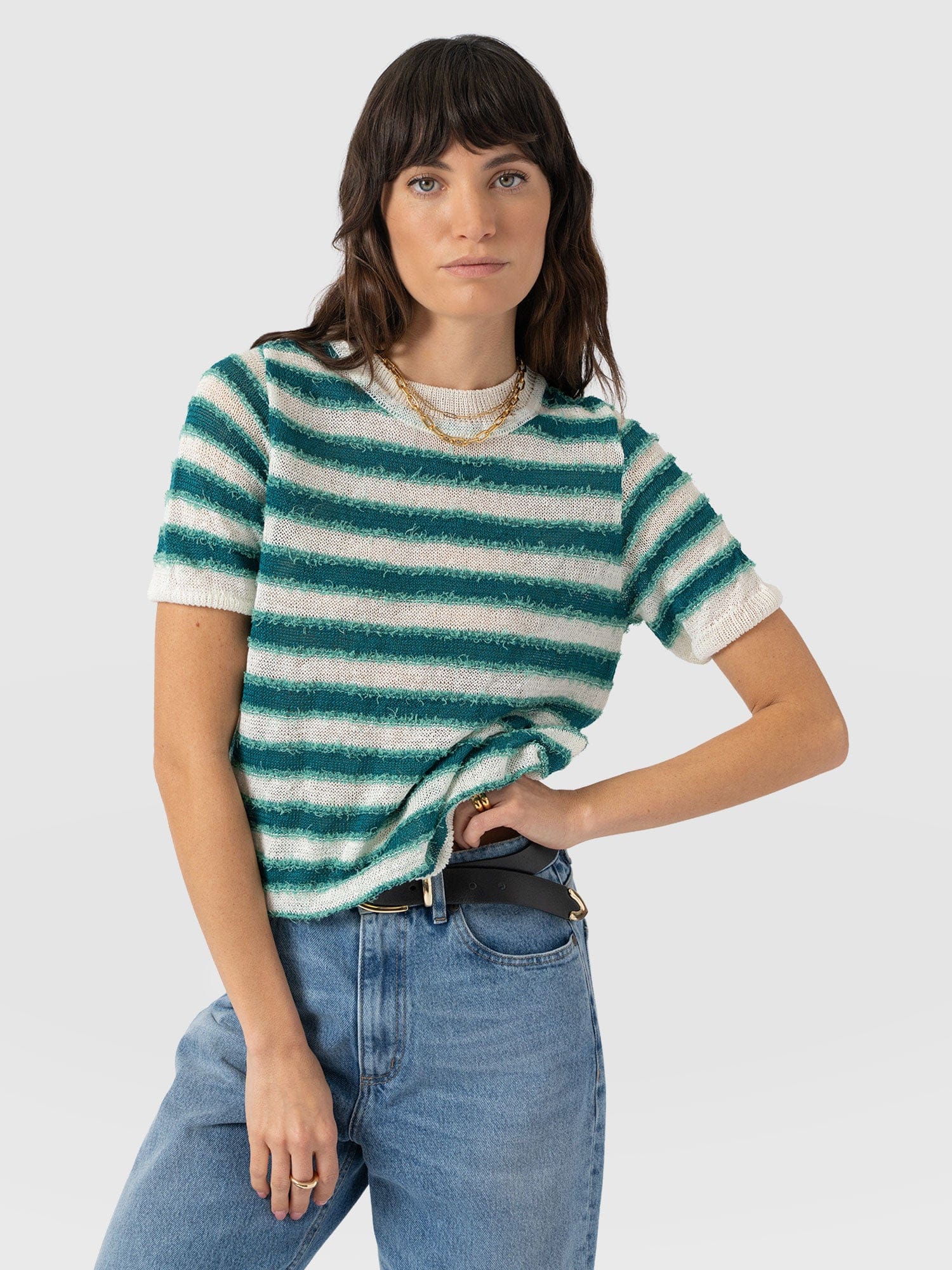 Fearne Knit Tee - Mint Stripe - Women's Jumpers | Saint and Sofia® EU