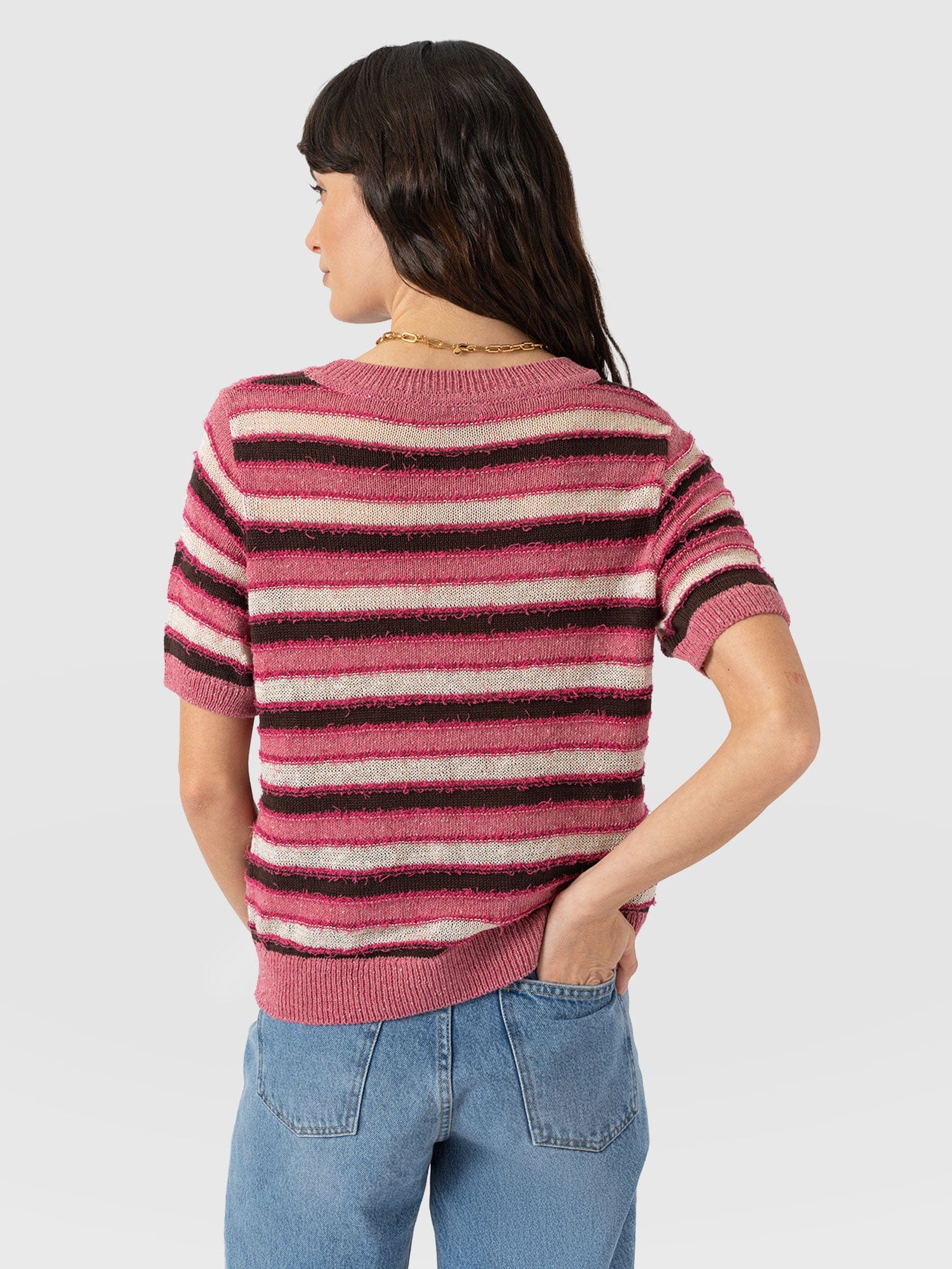 Fearne Knit Tee - Pink Stripe - Women's Jumpers | Saint + Sofia® EU