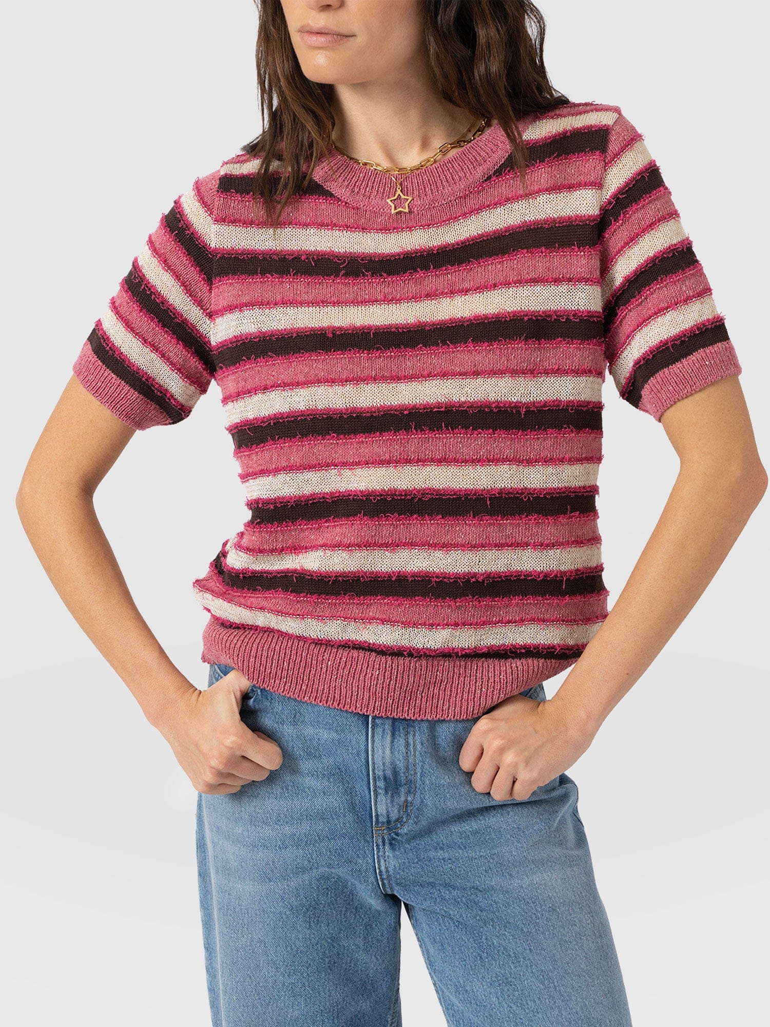 Fearne Knit Tee - Pink Stripe - Women's Jumpers | Saint + Sofia® EU