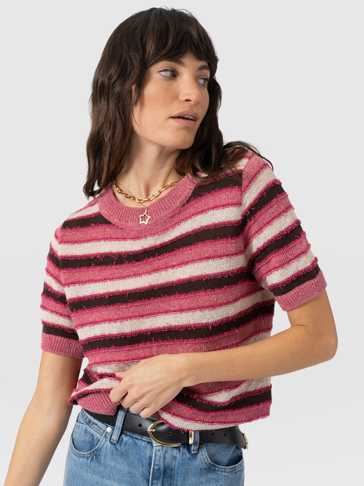 Fearne Knit Tee - Pink Stripe - Women's Jumpers | Saint + Sofia® EU
