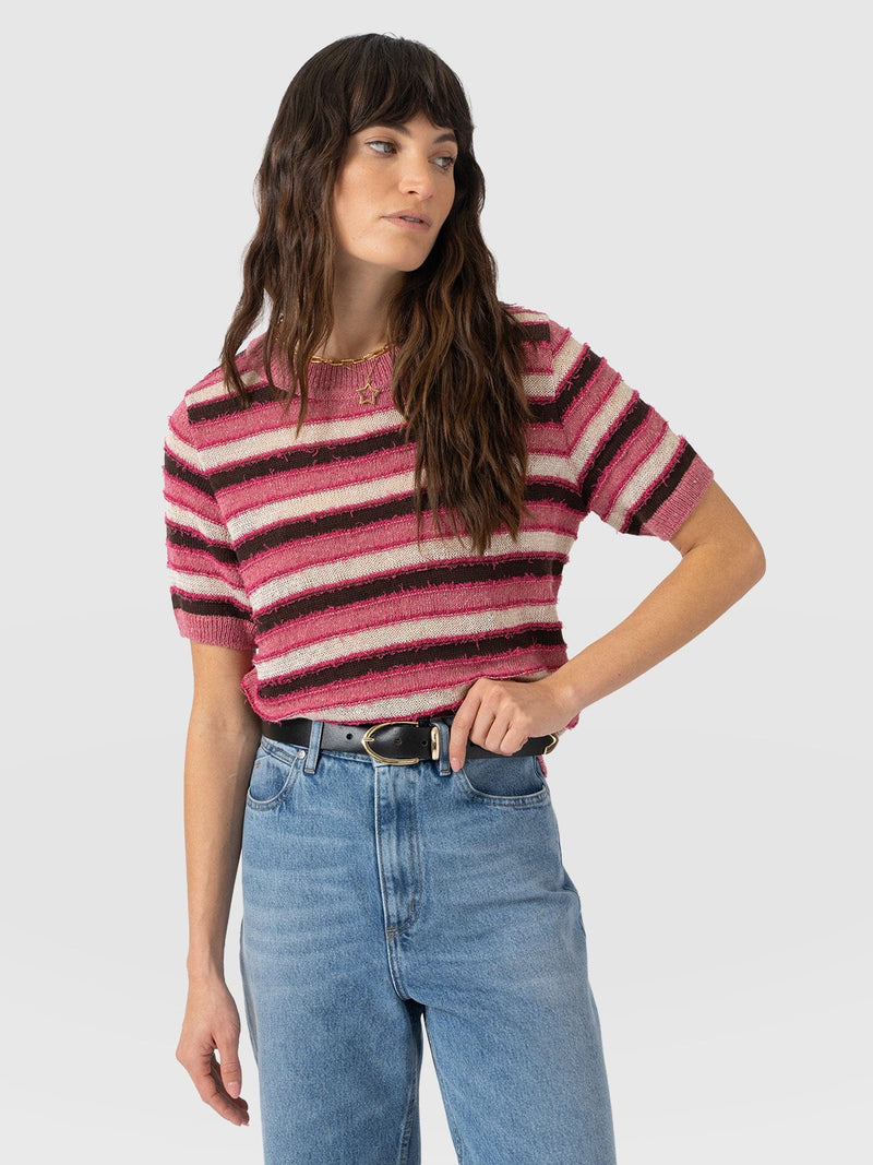 Fearne Knit Tee - Pink Stripe - Women's Jumpers | Saint + Sofia® EU