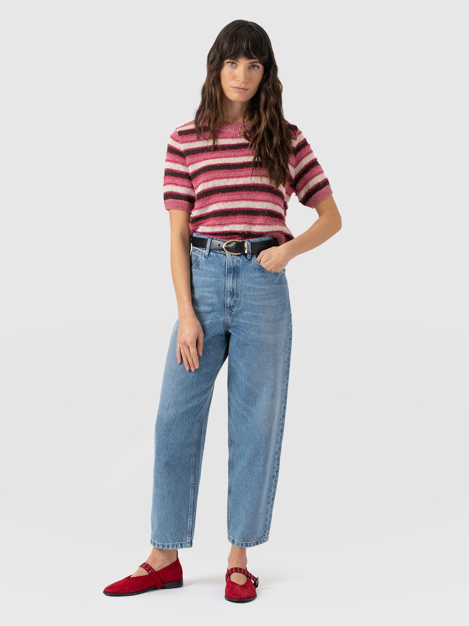 Fearne Knit Tee - Pink Stripe - Women's Jumpers | Saint + Sofia® EU