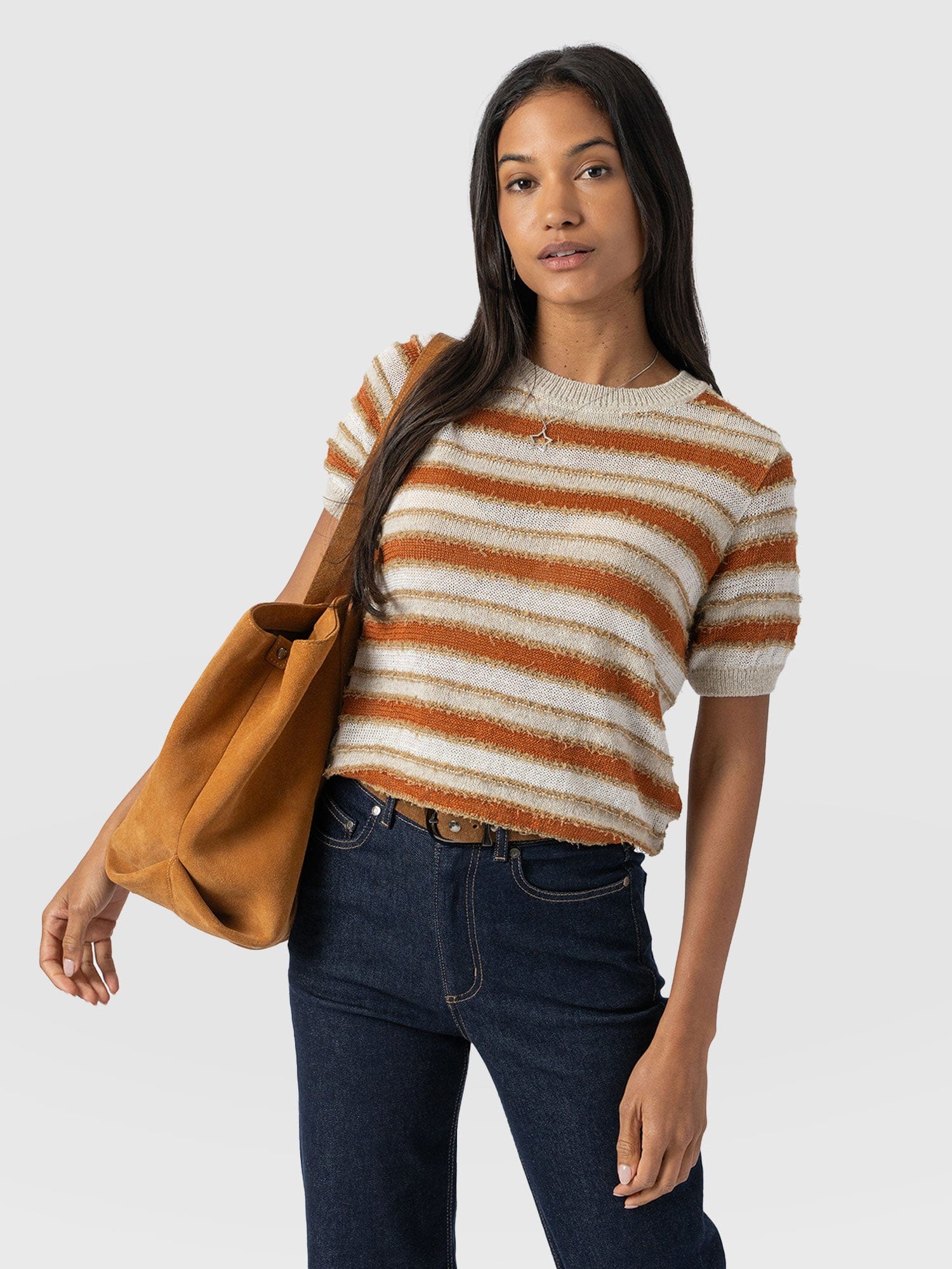 Fearne Knit Tee - Rust Stripe - Women's T-Shirts | Saint + Sofia® EU