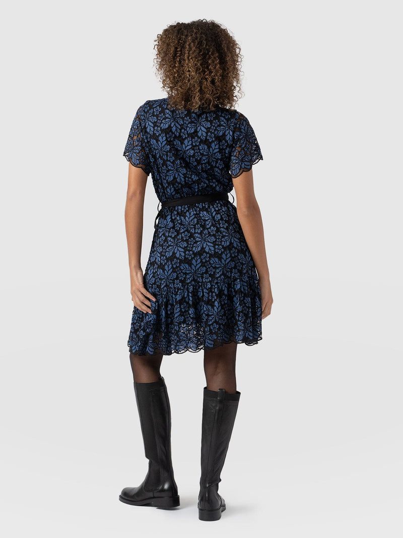 Fearne Lace Mini Dress Blue/Black - Women's Dresses | Saint + Sofia® EU