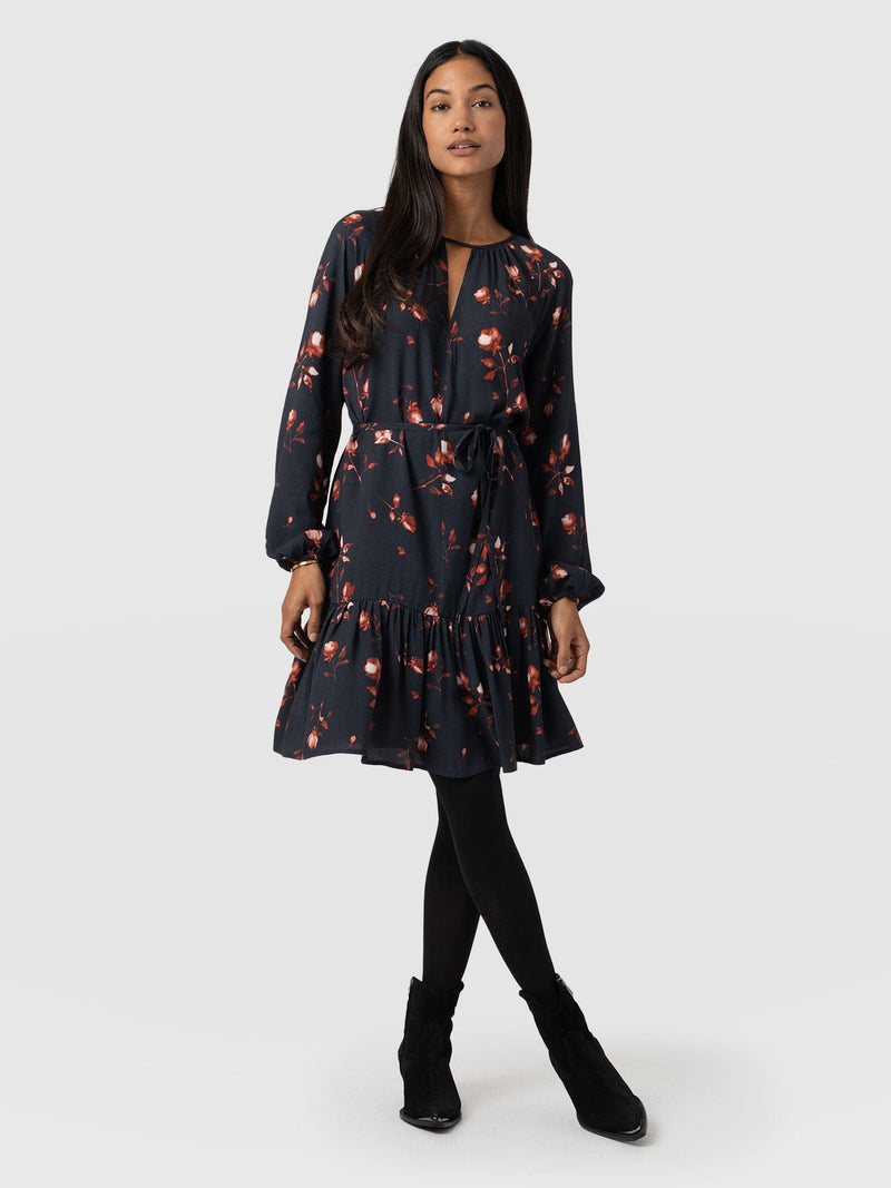 Fia Mini Tiered Dress Dark Roses - Women's Dresses | Saint + Sofia® EU