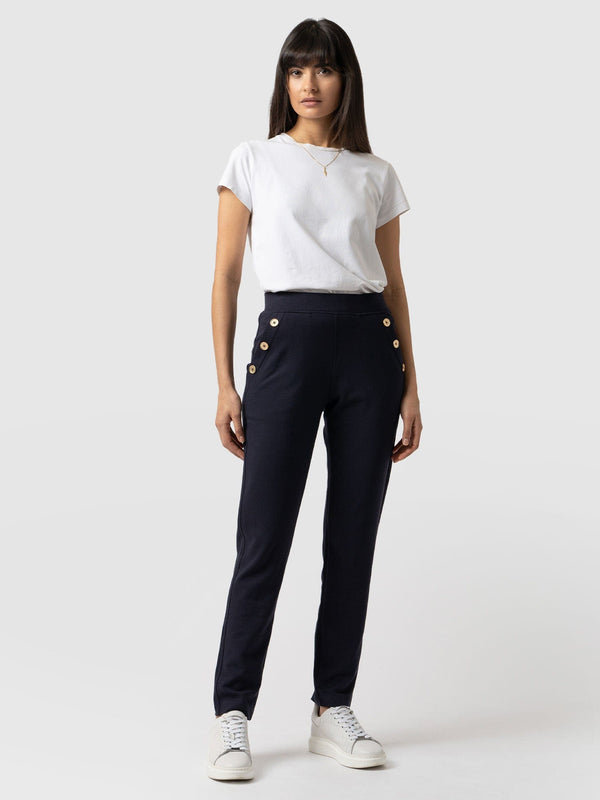 Finsbury Button Pant Navy - Women's Trousers | Saint + Sofia® EU