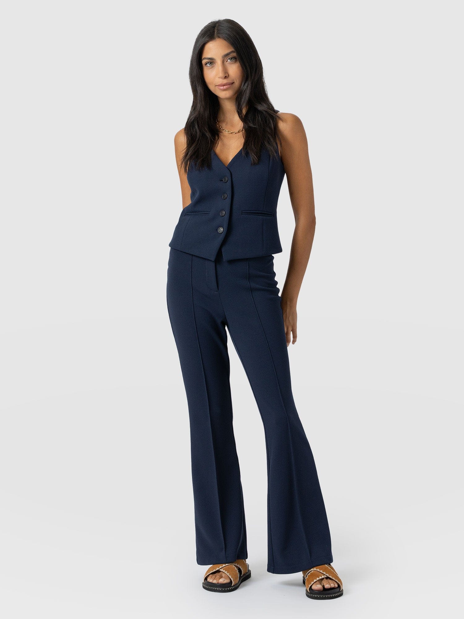 Freya Flared Trouser - Navy - Women's Trousers | Saint + Sofia EU