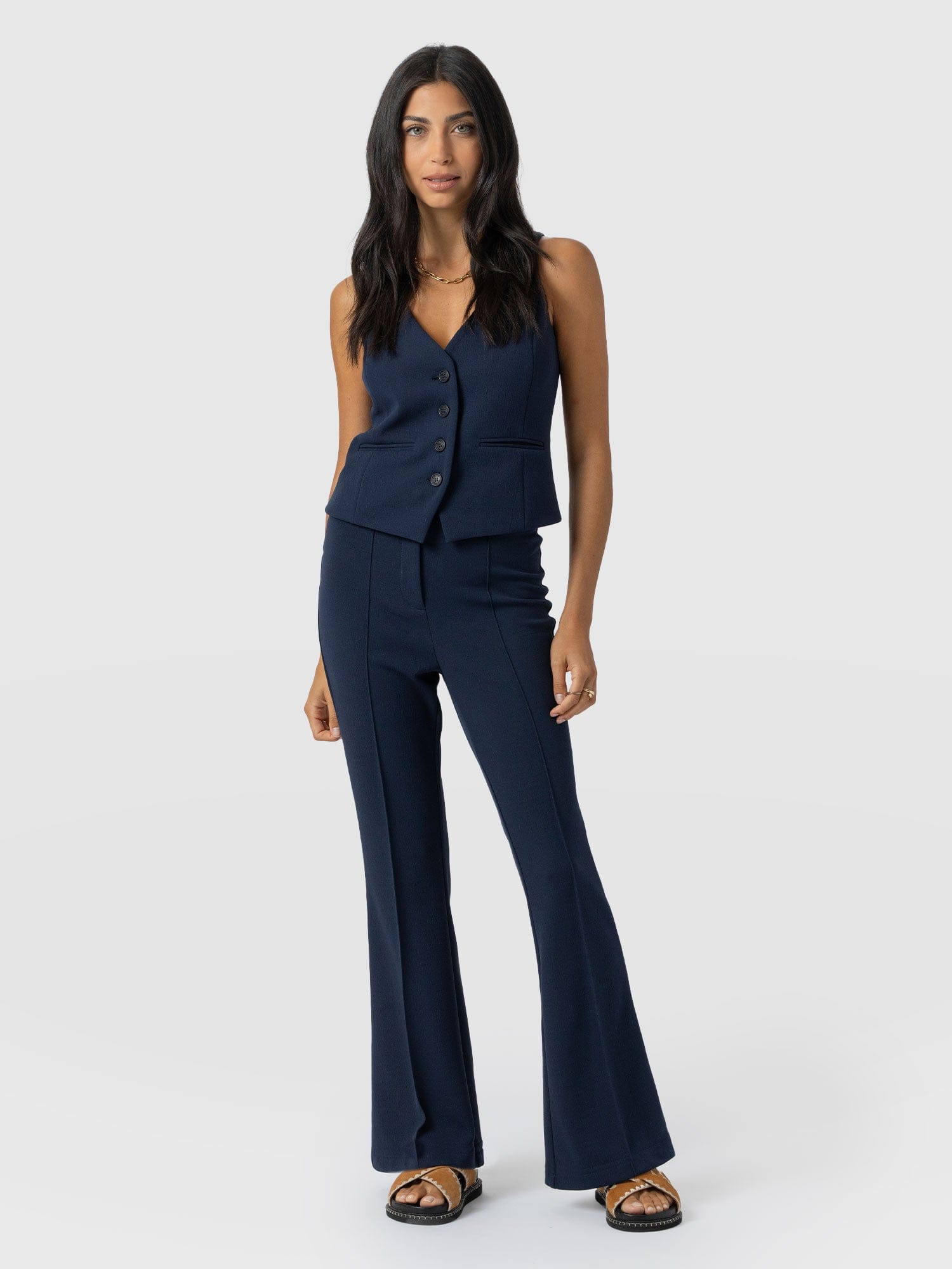 Freya Flared Trouser - Navy - Women's Trousers | Saint + Sofia EU