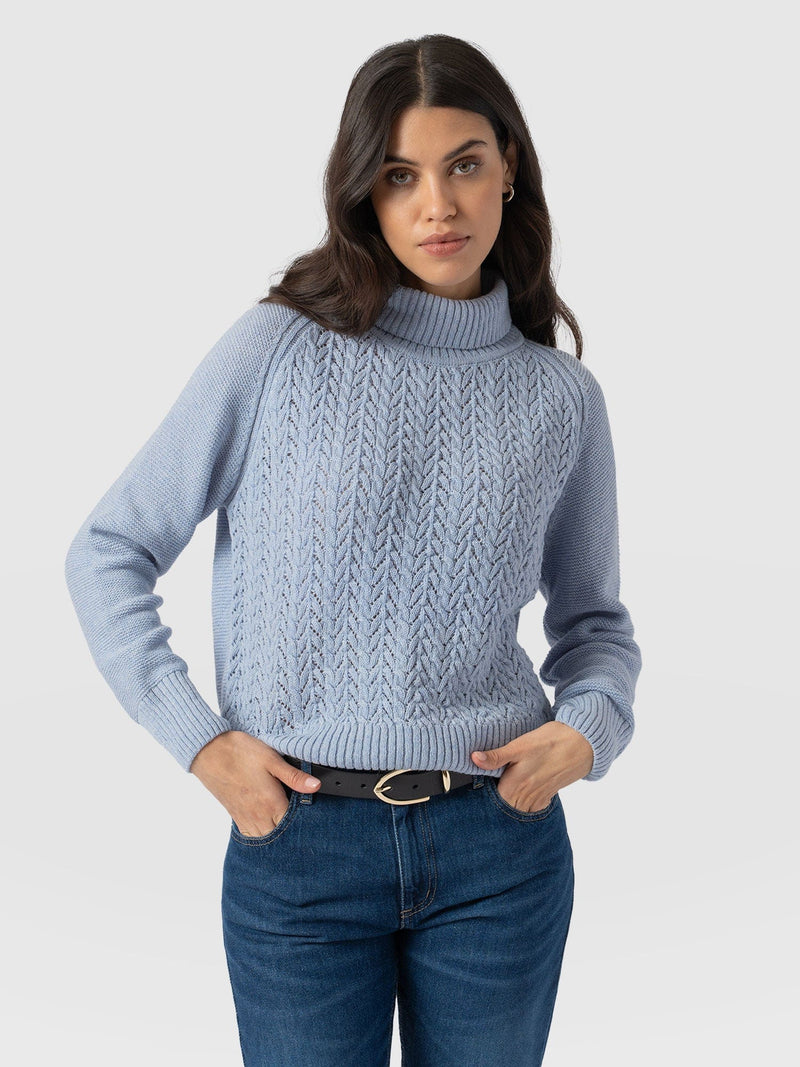 Glen Cable Knit Jumper Blue - Women's Jumpers | Saint + Sofia® EU