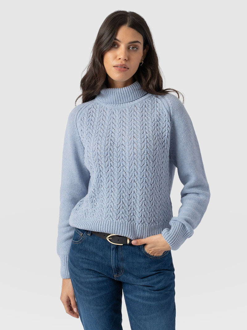 Glen Cable Knit Jumper Blue - Women's Jumpers | Saint + Sofia® EU