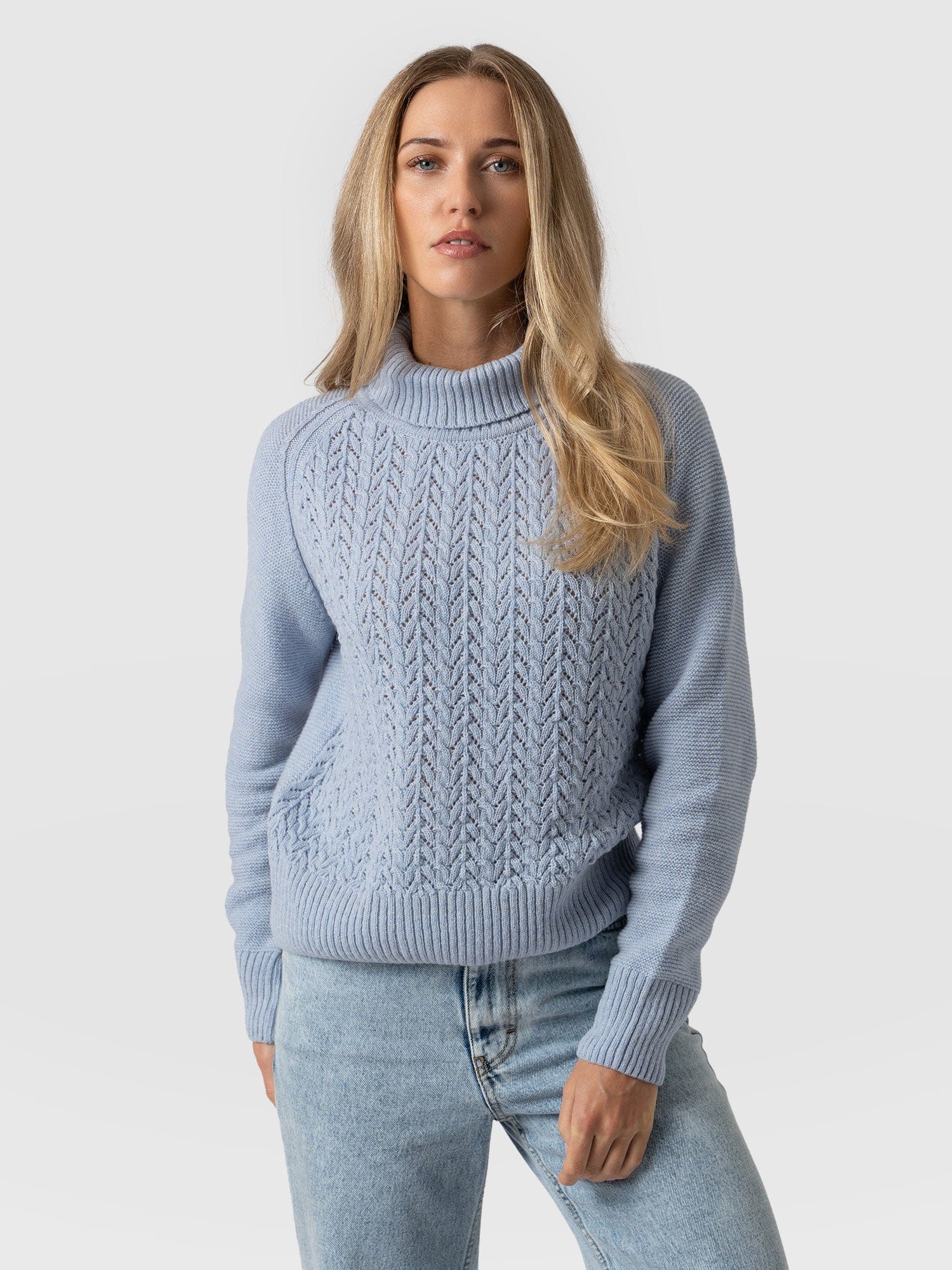 Glen Cable Knit Jumper Blue - Women's Jumpers | Saint + Sofia® EU