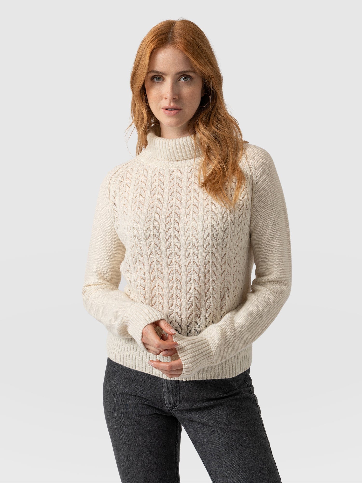 Glen Cable Knit Jumper Cream - Women's Jumpers | Saint + Sofia® EU