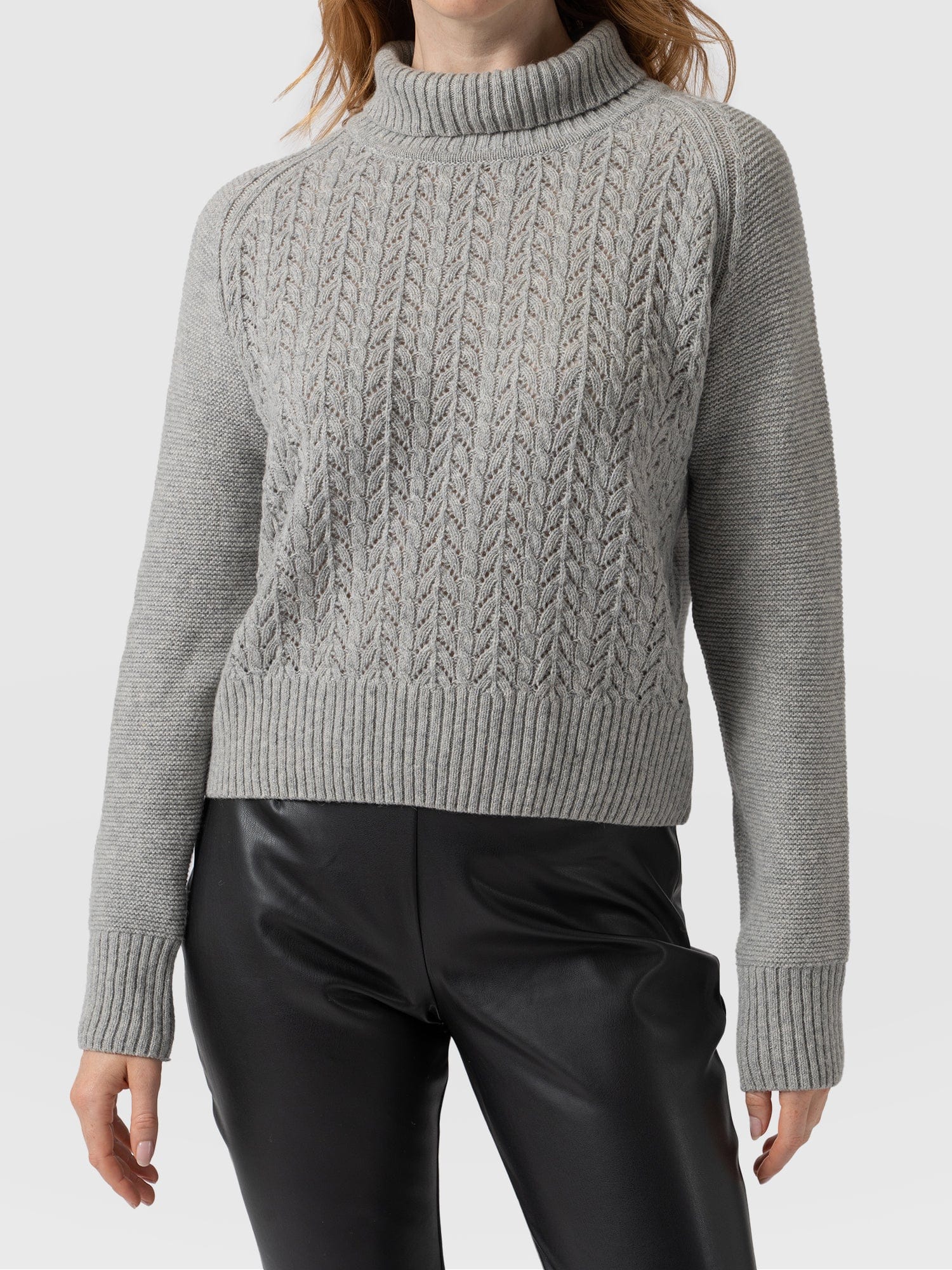 Glen Cable Knit Jumper Grey Melange - Women's Jumpers | Saint + Sofia® EU