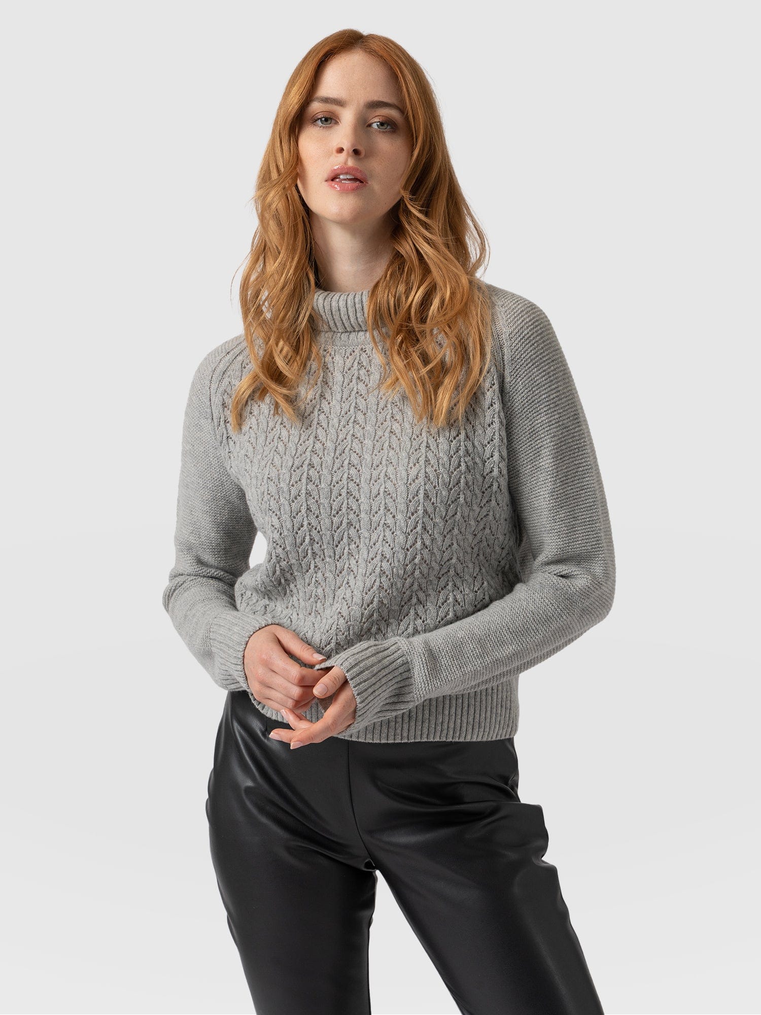 Glen Cable Knit Jumper Grey Melange - Women's Jumpers | Saint + Sofia® EU