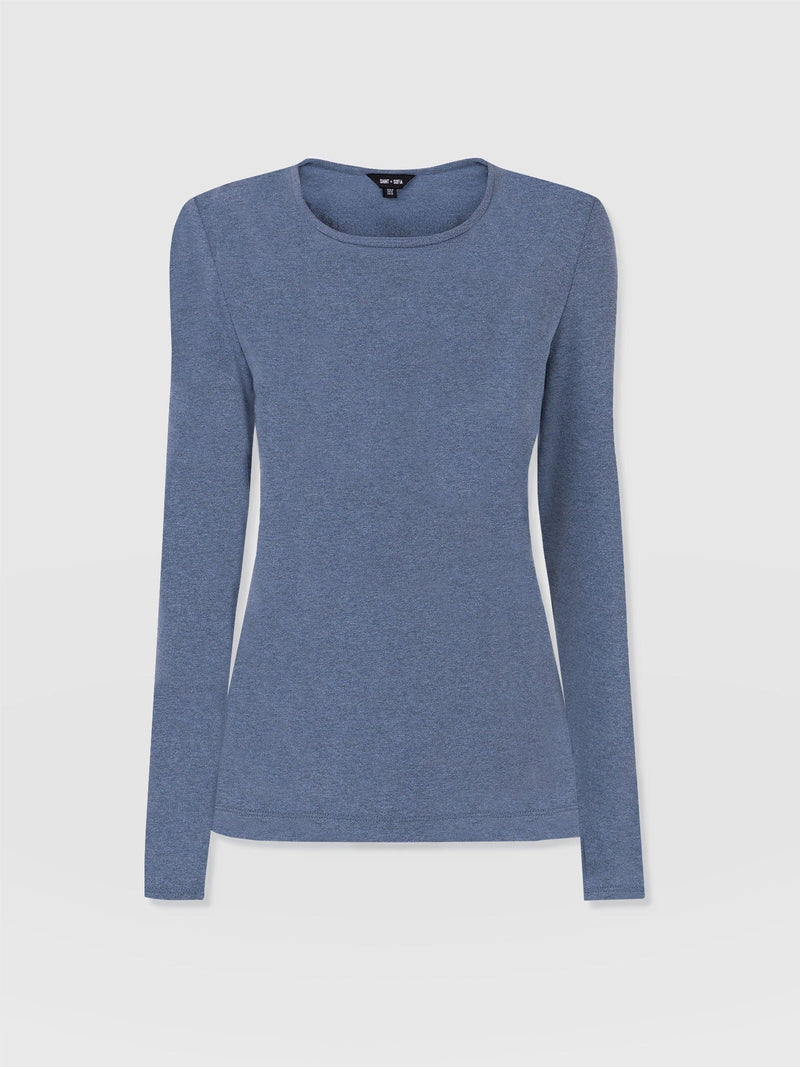 Glen Crew Neck Tee Blue Melange - Women's Tops | Saint + Sofia® EU