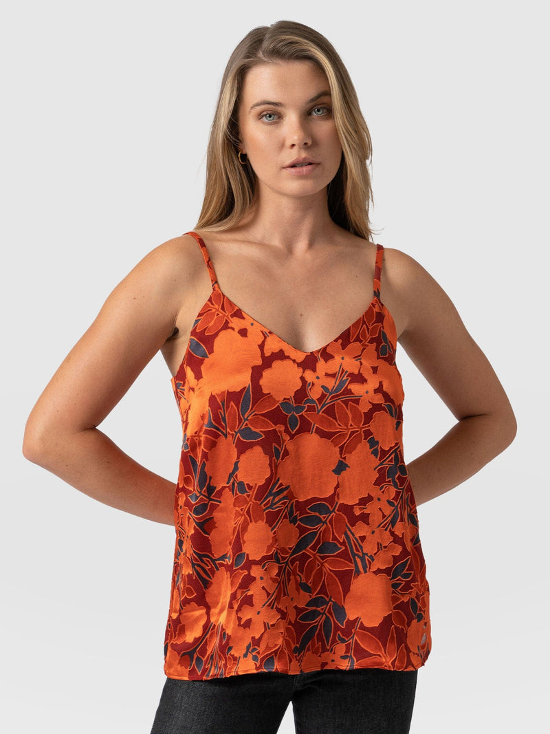 Gloss Cami Orange Floral Burnout - Women's Blouse | Saint + Sofia® EU