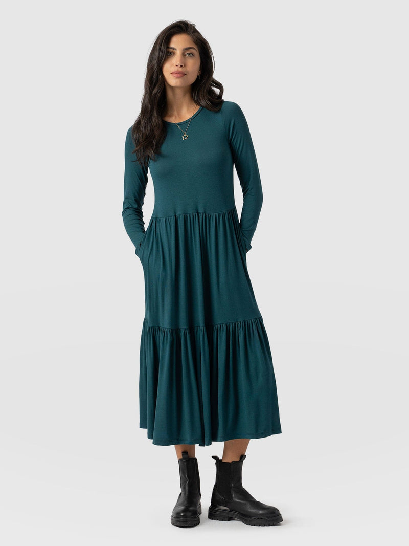 Greenwich Dress Deep Green Long Sleeve - Women's Dresses | Saint + Sofia® EU