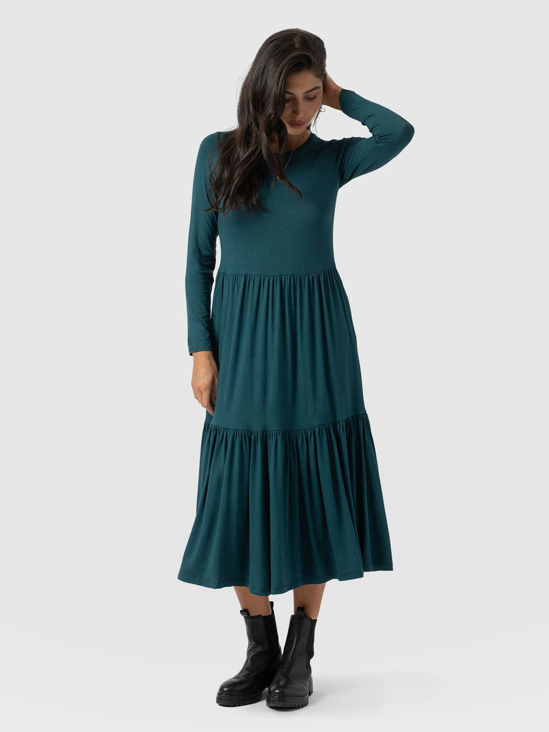 Greenwich Dress Deep Green Long Sleeve - Women's Dresses | Saint + Sofia® EU