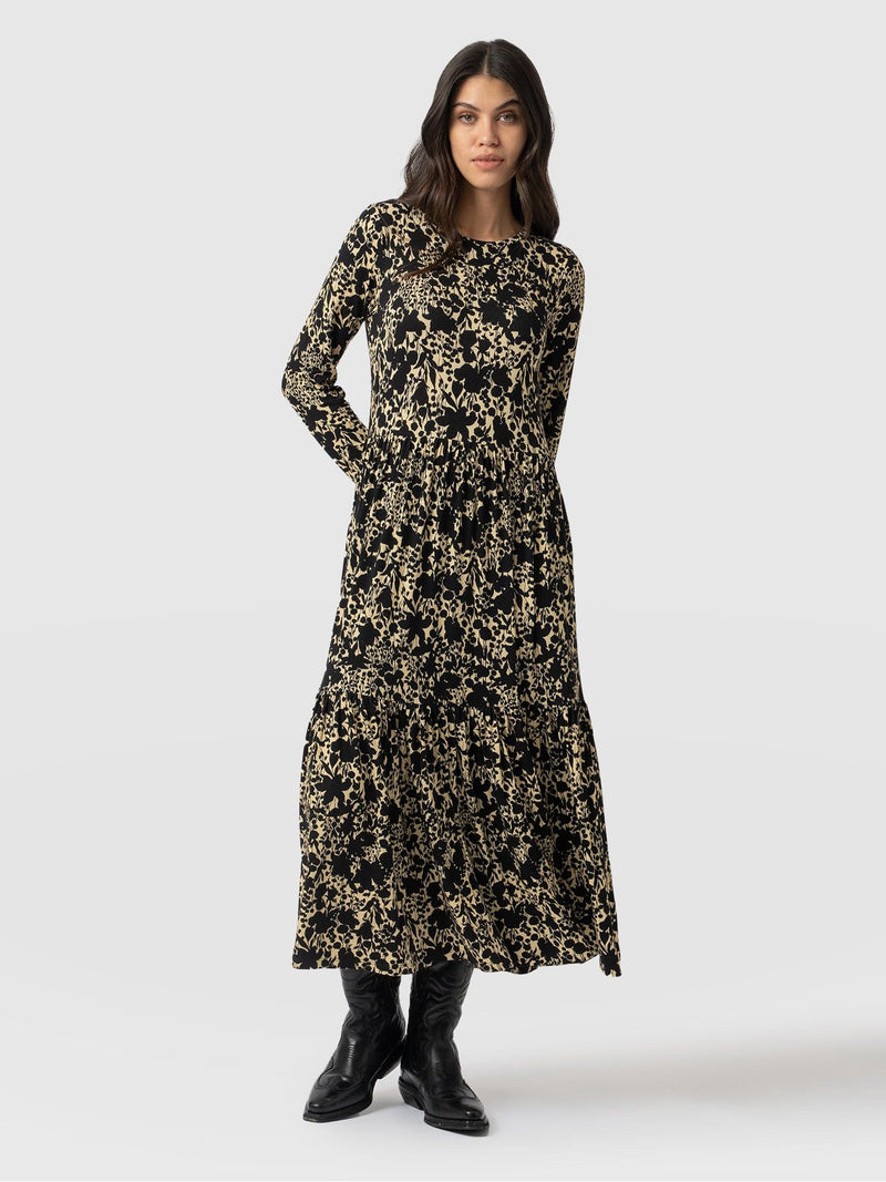 Greenwich Dress Long Sleeve Black Yellow Floral - Women's Dresses | Saint + Sofia® EU