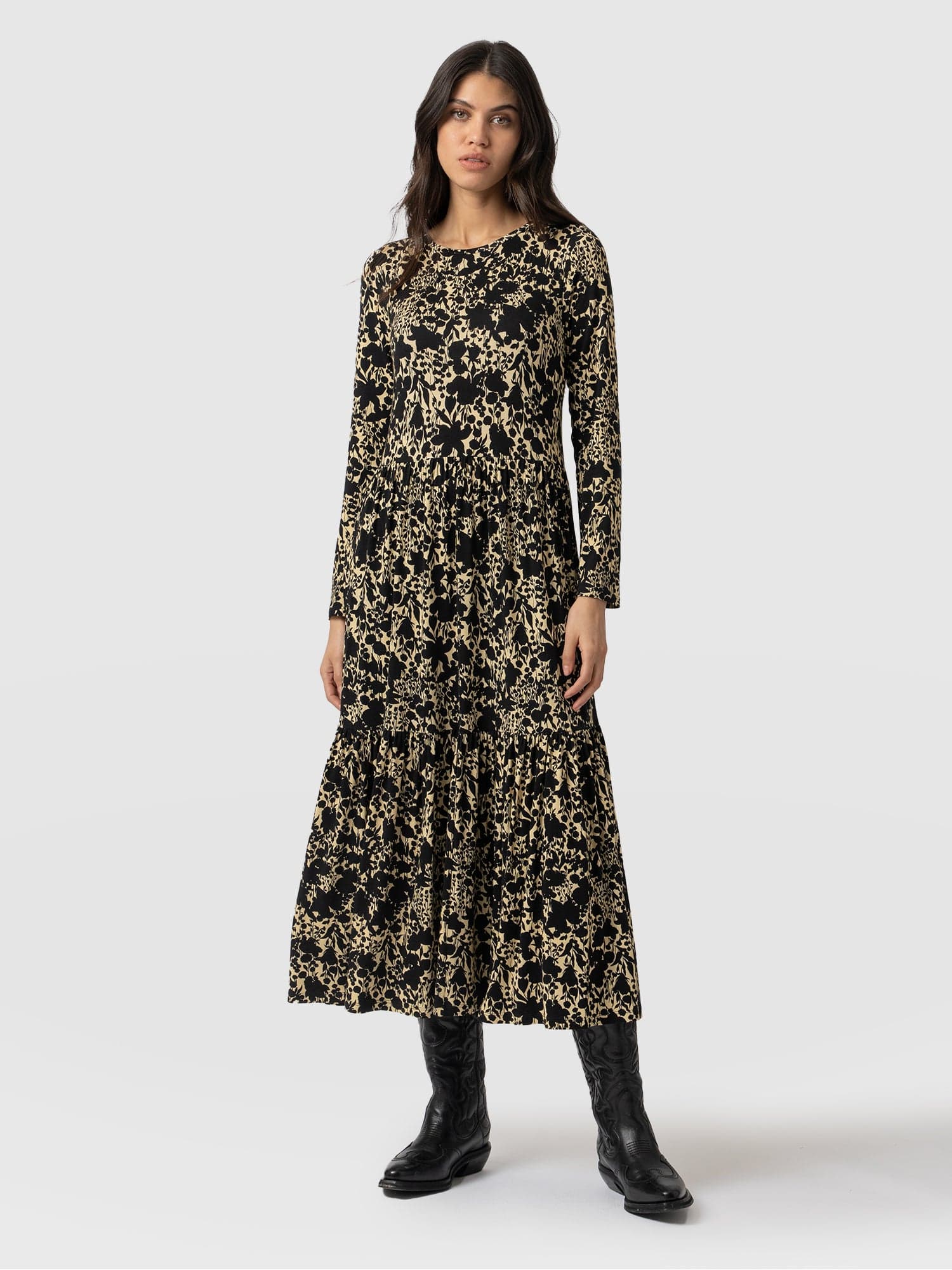 Greenwich Dress Long Sleeve Black Yellow Floral - Women's Dresses | Saint + Sofia® EU