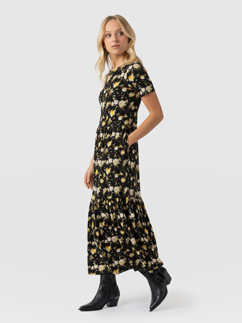 Greenwich Dress Short Sleeve Black Daisy Floral - Women's Dresses | Saint + Sofia® EU