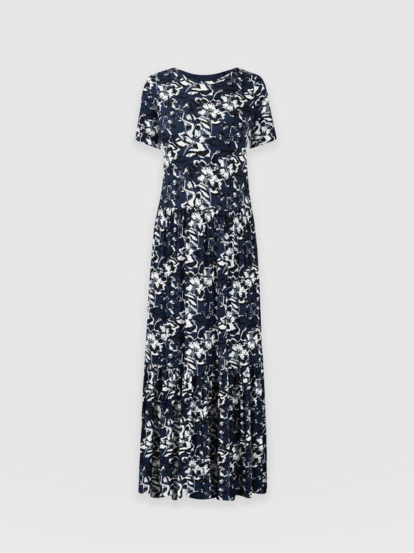 Greenwich Dress Short Sleeve Navy Jardin Stencil - Women's Dresses | Saint + Sofia® EU