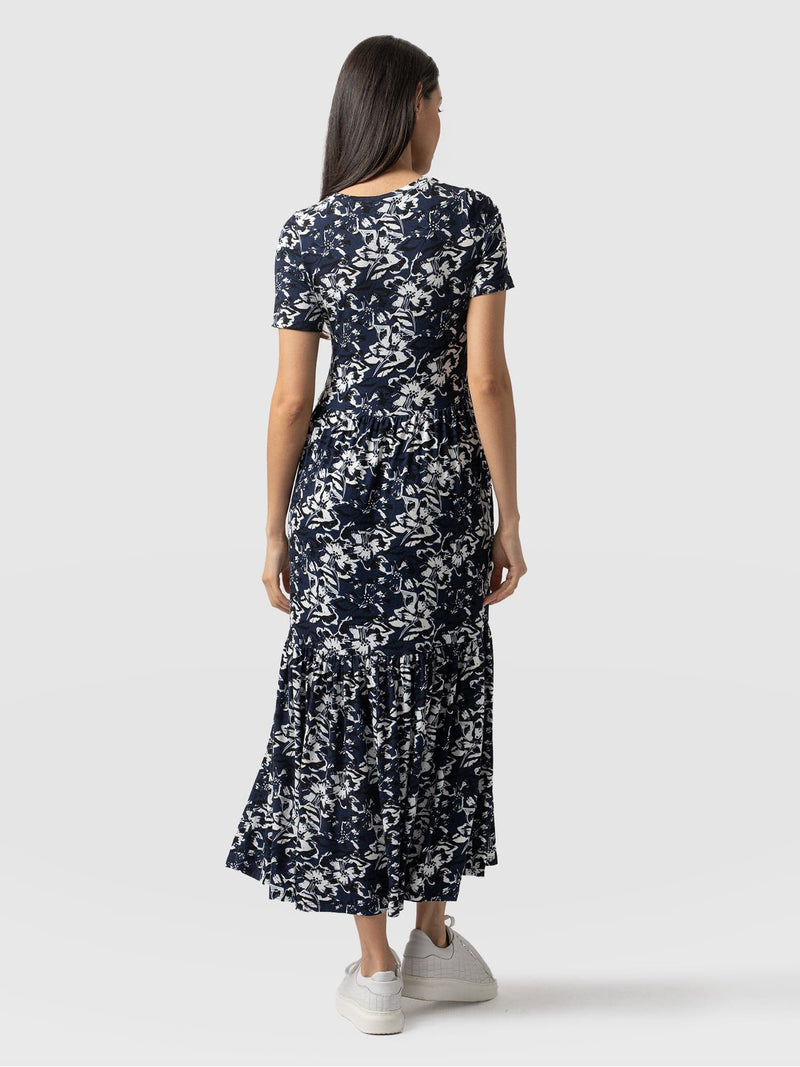 Greenwich Dress Short Sleeve Navy Jardin Stencil - Women's Dresses | Saint + Sofia® EU