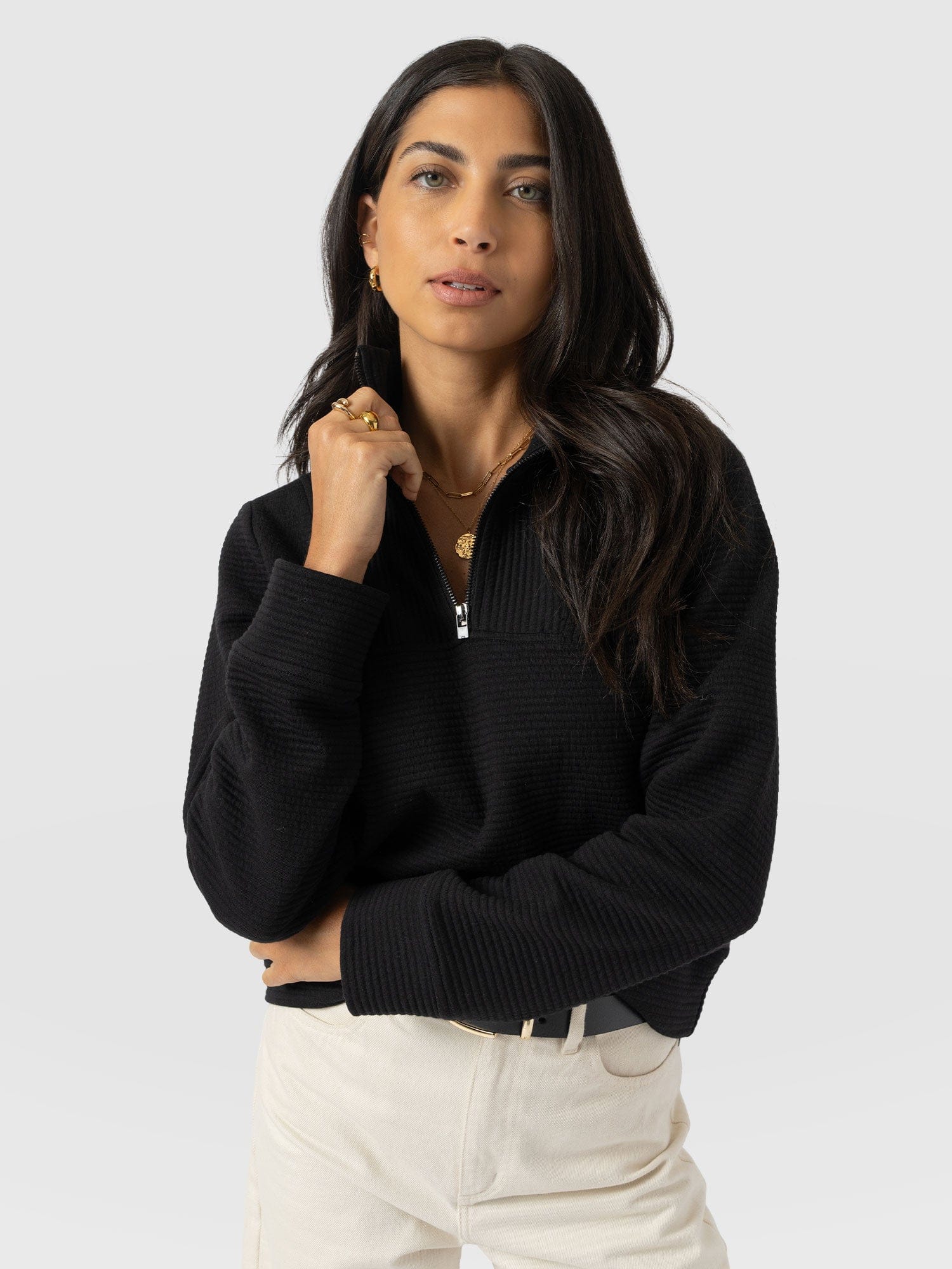 Halsey Quarter Zip - Black Ottoman - Women's Jumpers | Saint + Sofia® EU