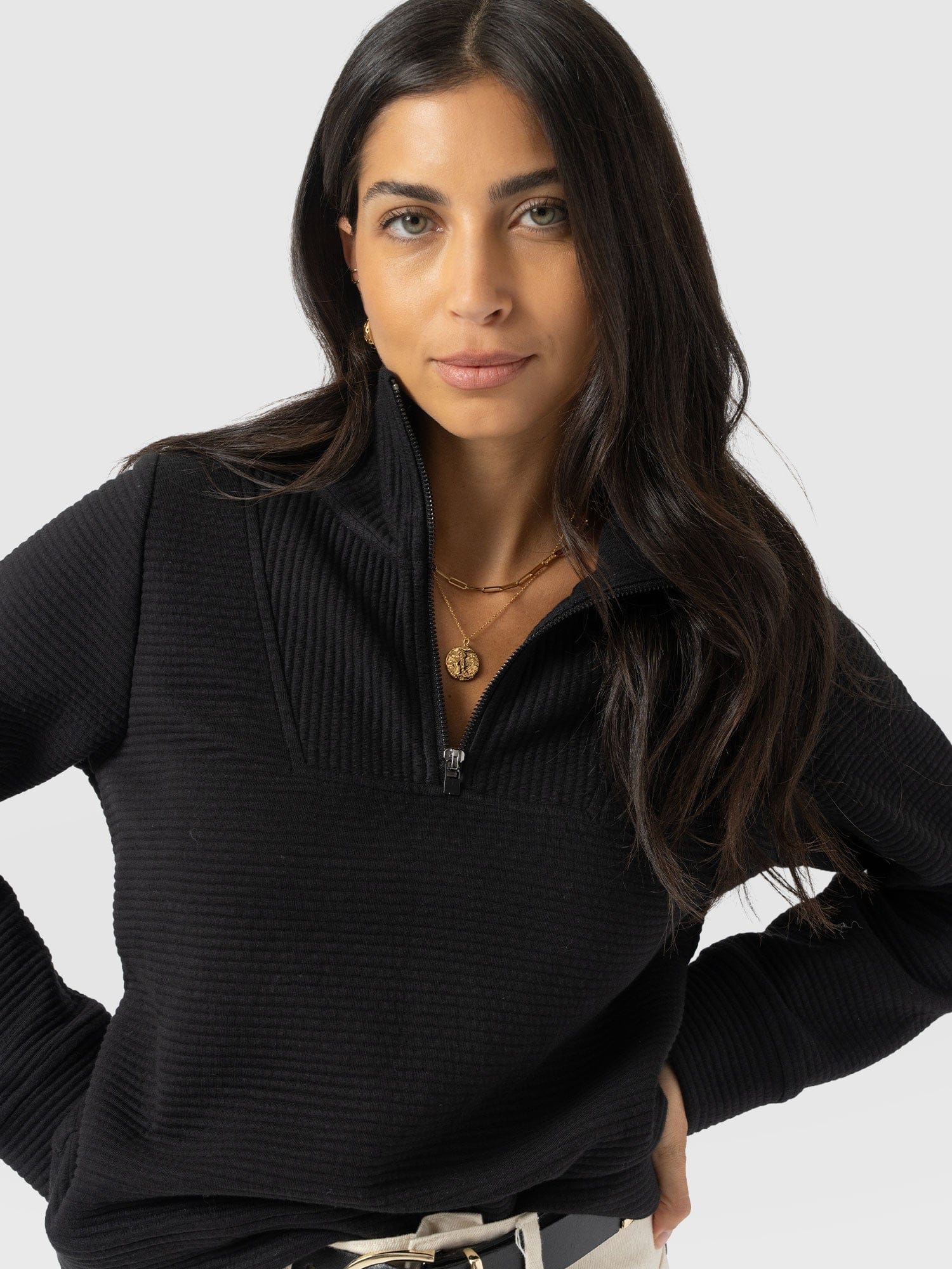 Halsey Quarter Zip - Black Ottoman - Women's Jumpers | Saint + Sofia® EU