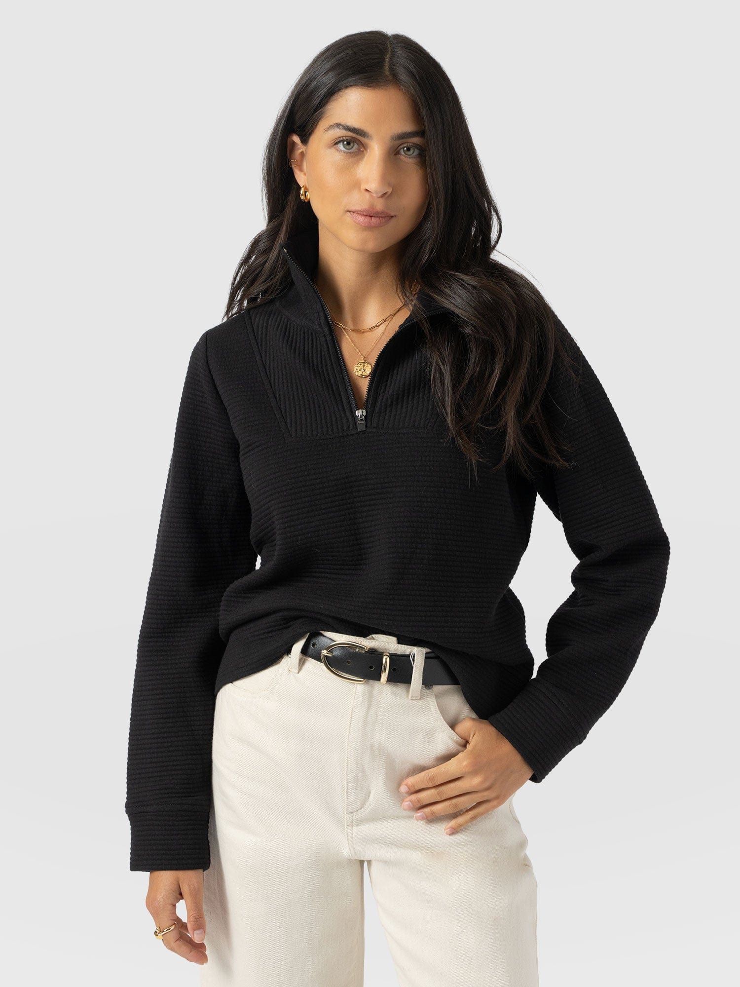 Halsey Quarter Zip - Black Ottoman - Women's Jumpers | Saint + Sofia® EU