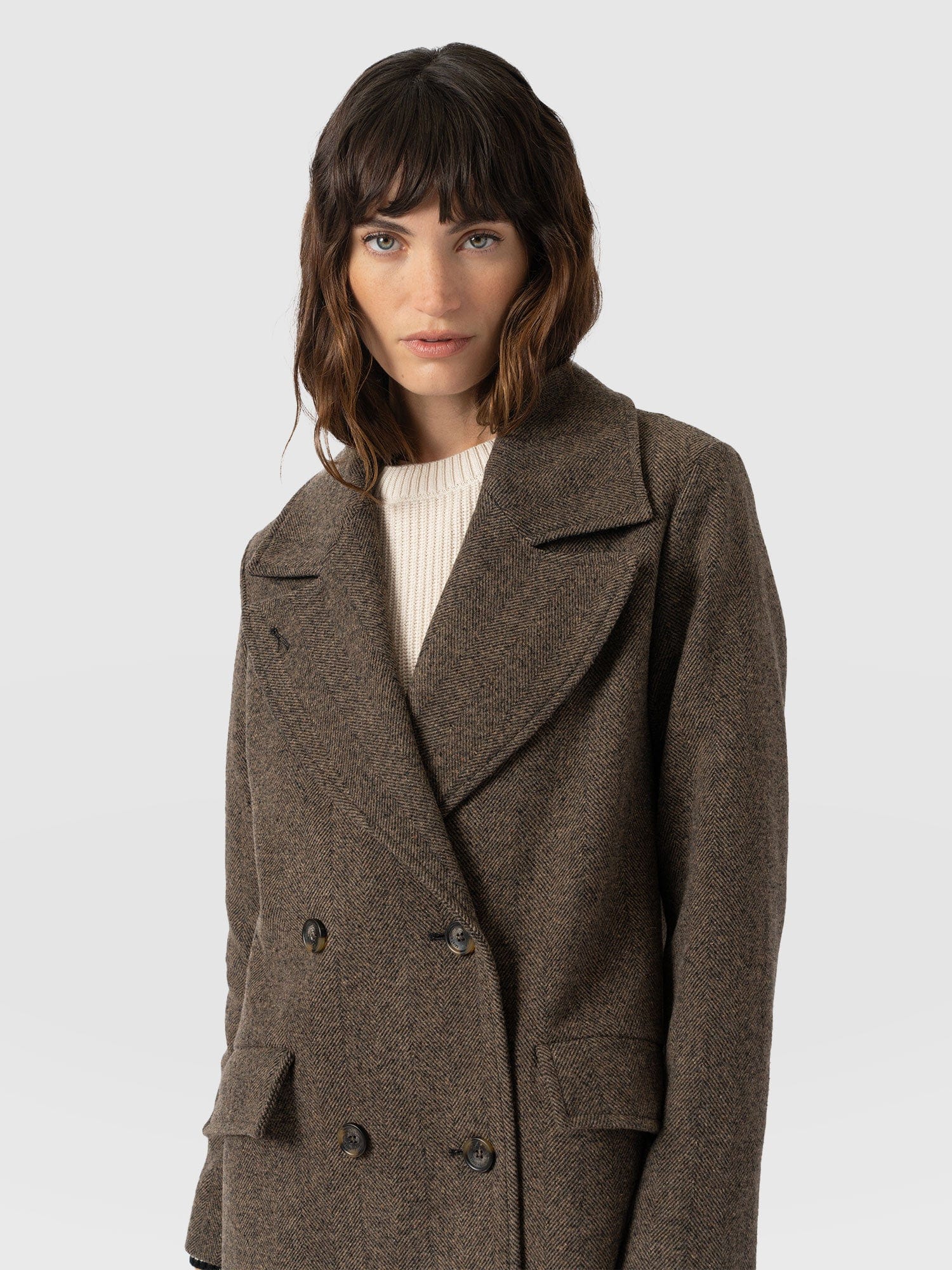 Hampton Coat - Brown Chevron - Women's Outerwears | Saint + Sofia® EU